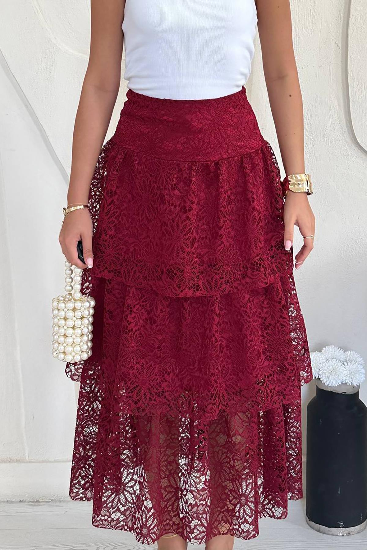 Toptan Bordo Dantelli Kat Kat Etek