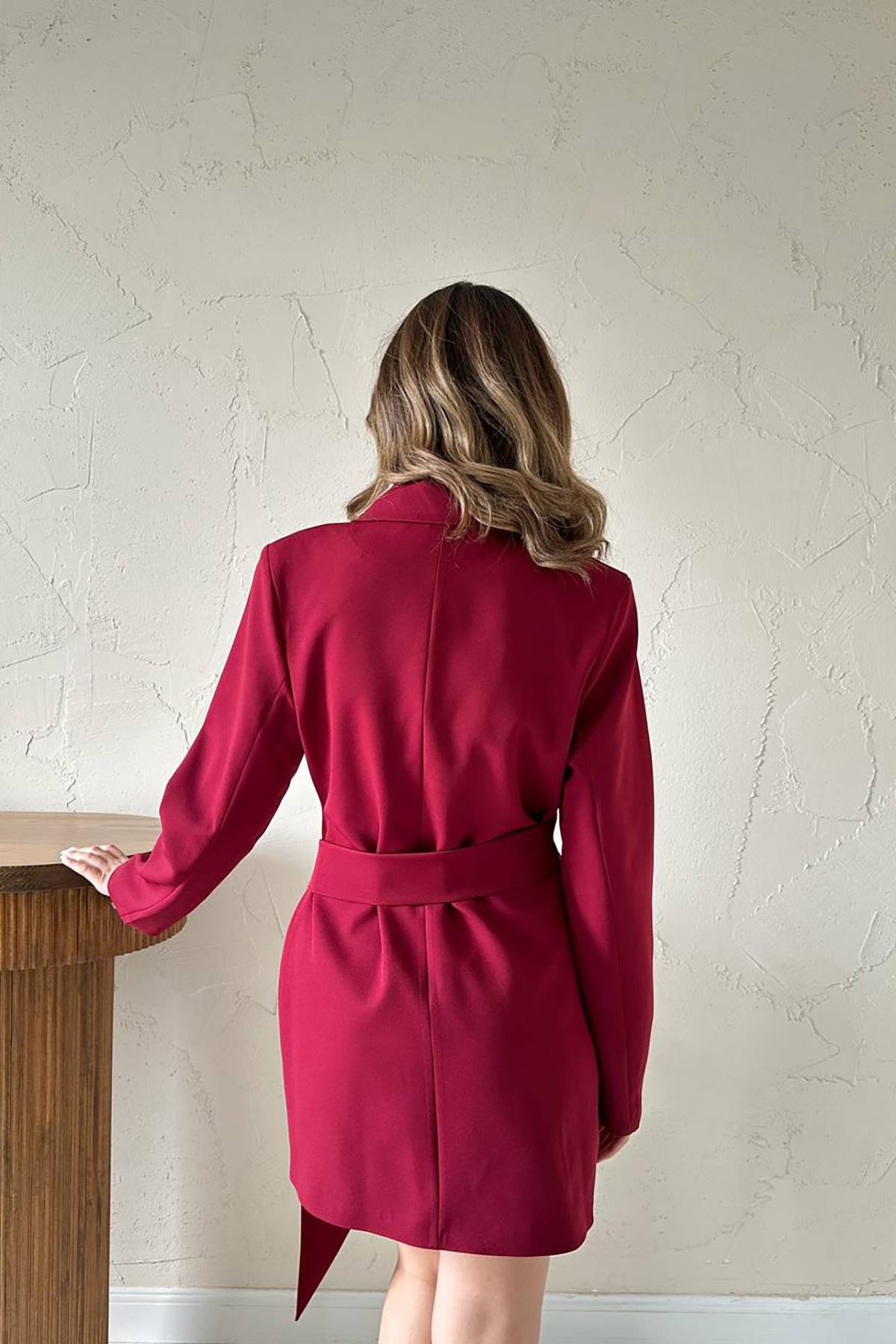 Toptan Bordo Yandan Tokalı Ceket Elbise