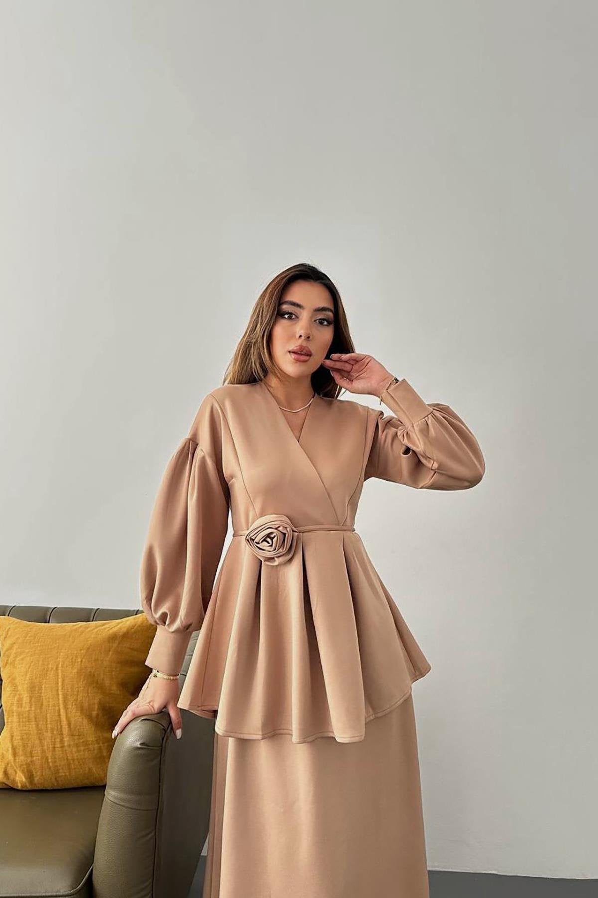 Toptan Camel Gül Detaylı Takım