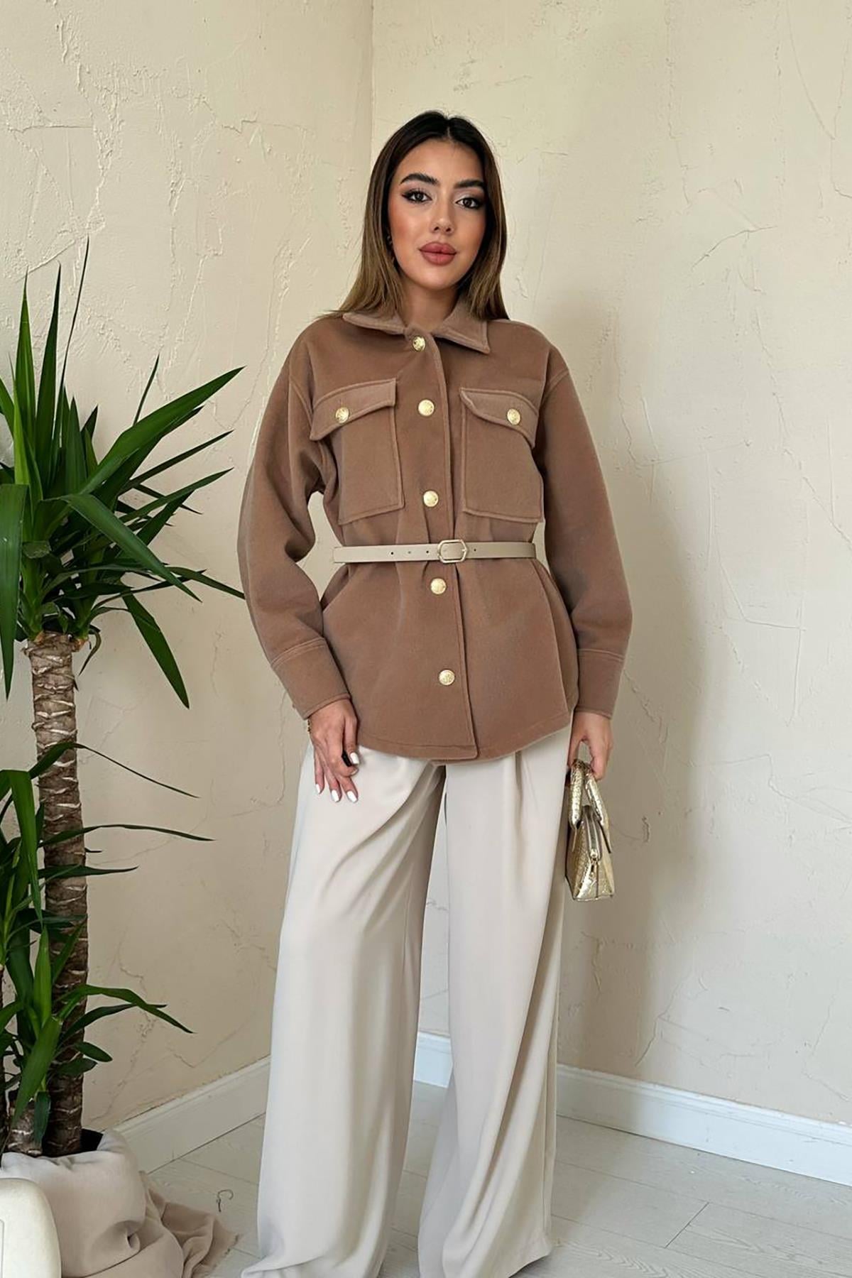 Camel Kaşe Gold Düğmeli Gömlek