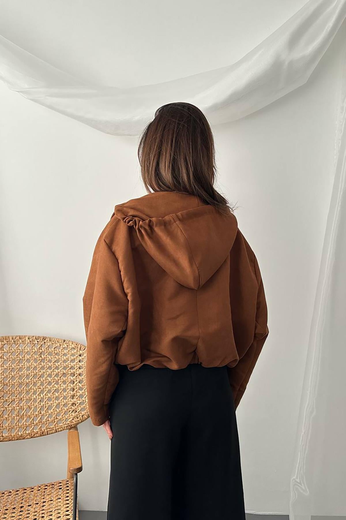 Camel Kısa Kapüşonlu Ceket
