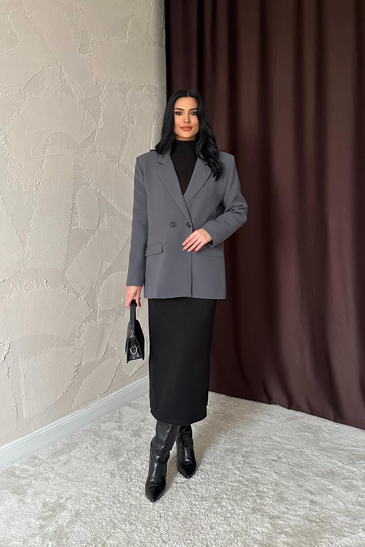 Toptan Füme Blazer Ceket Füme L