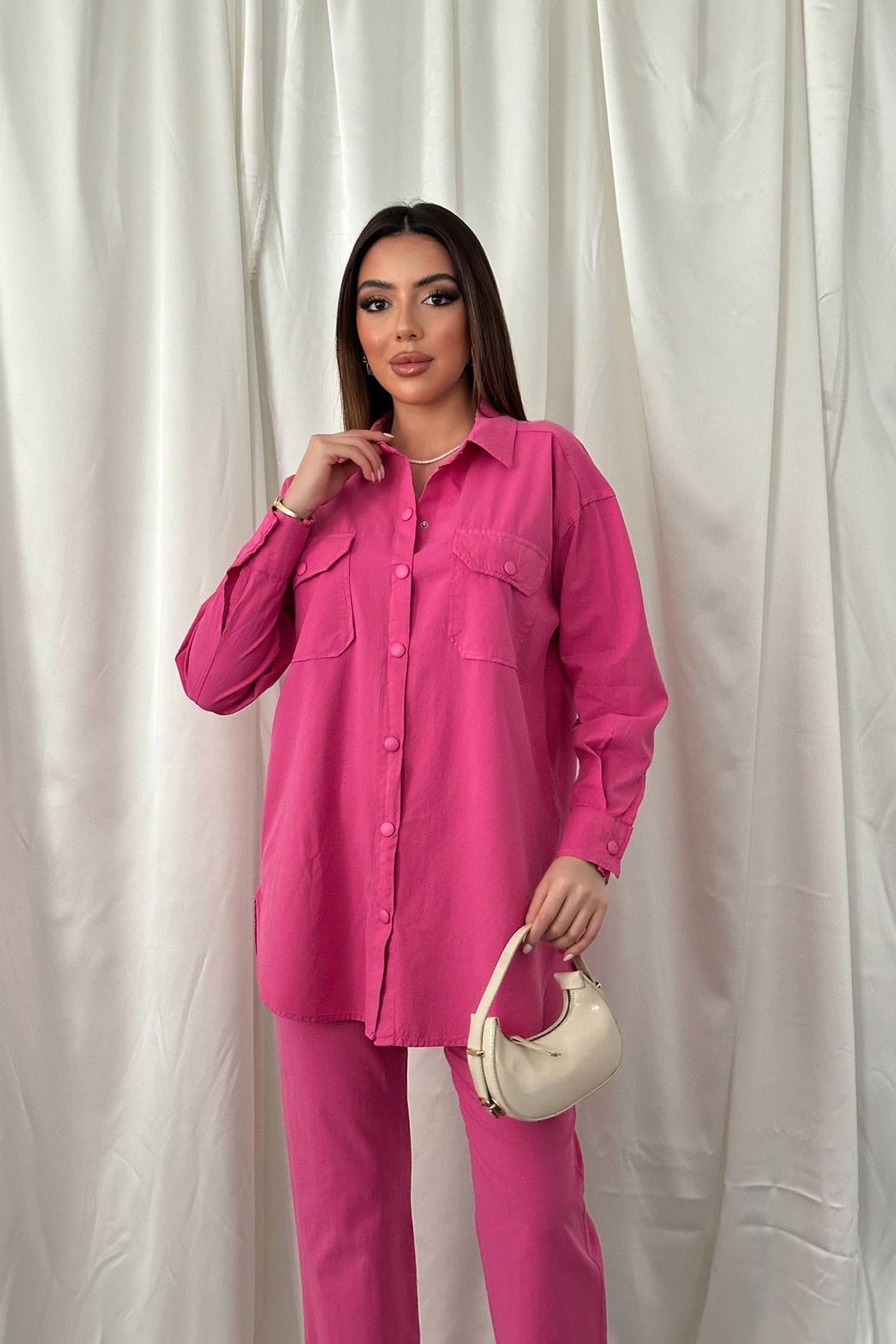 Fuşya Gömlek Ve Çıtçıtlı Pantolon Takım