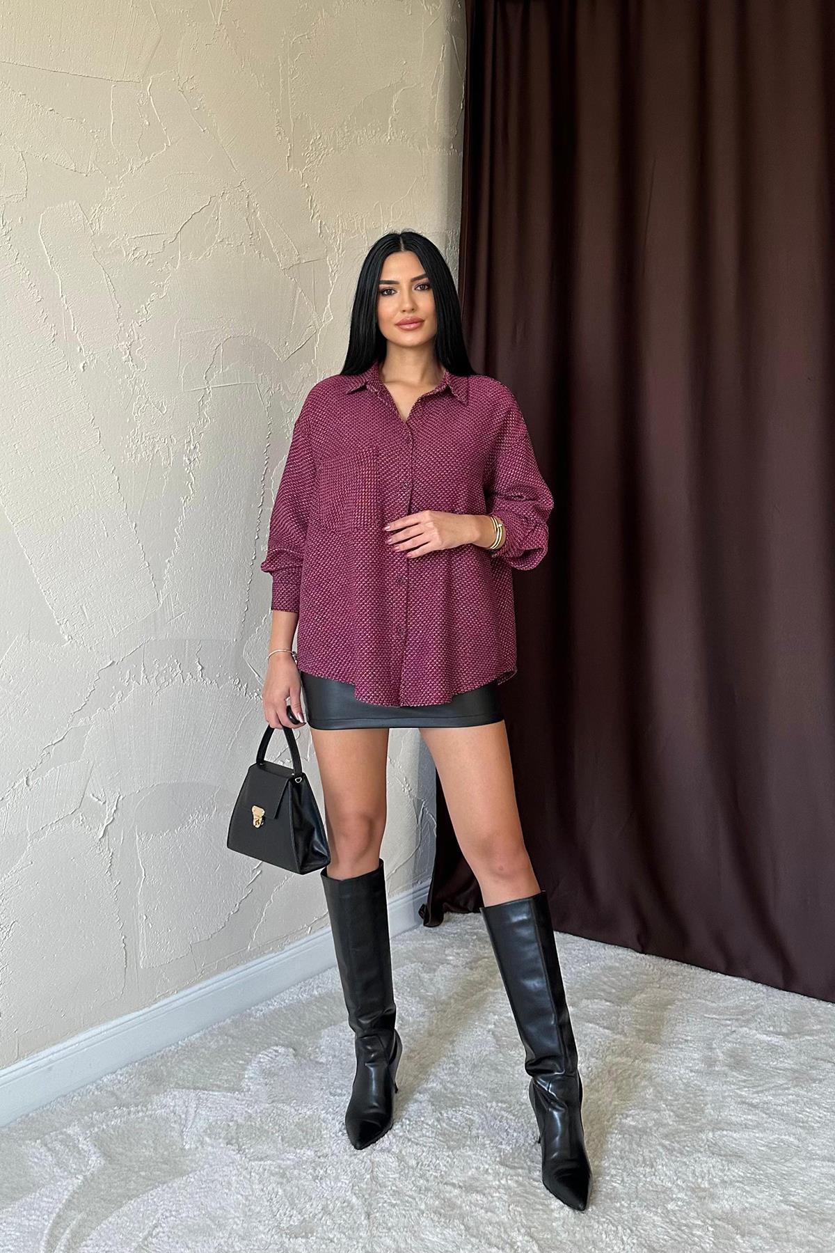 Toptan Fuşya Işıltılı Gömlek