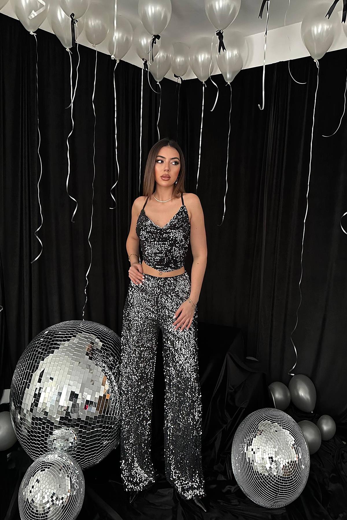 Toptan Gümüş Askılı Degaje Bluz