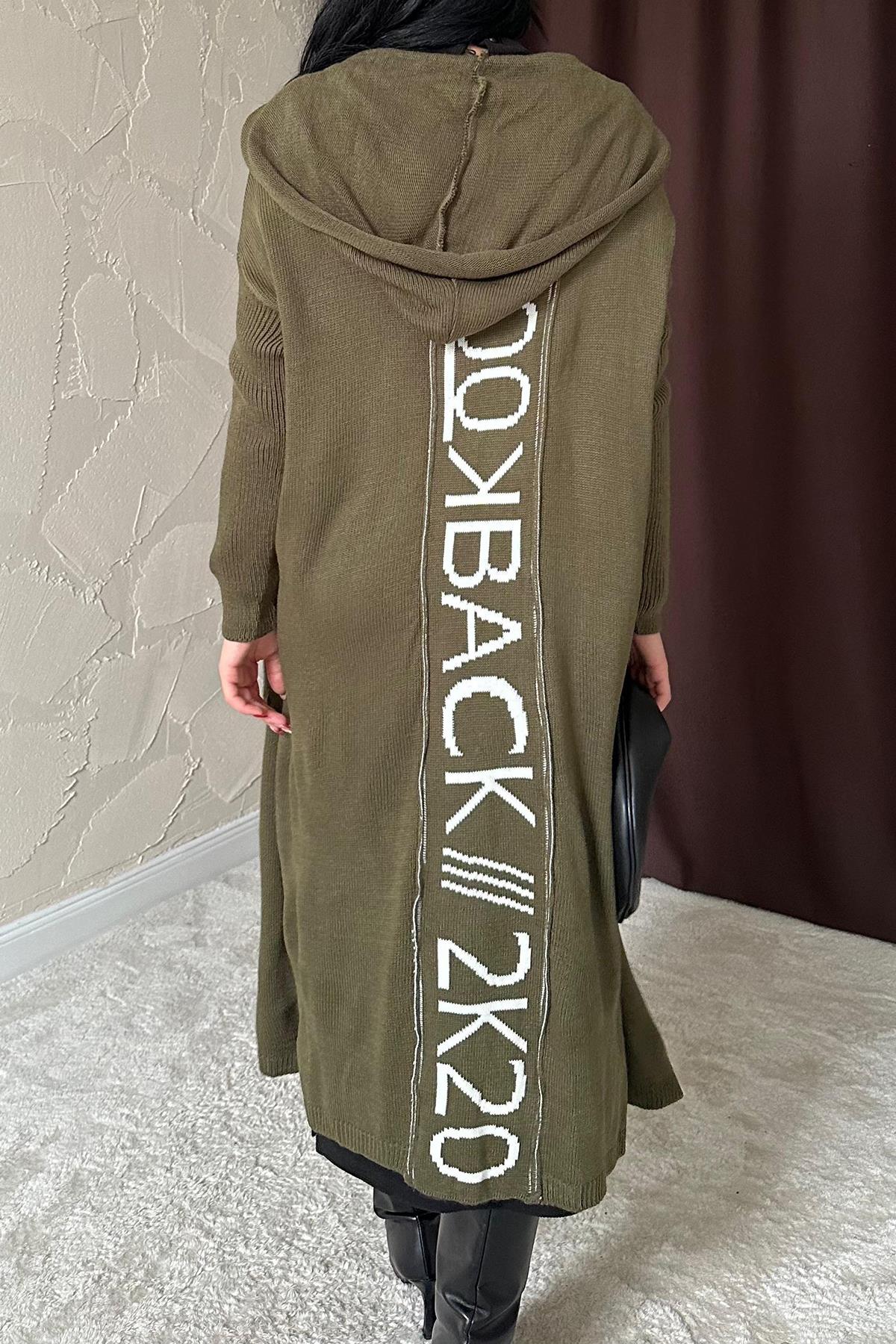 Toptan Haki Arkası Yazılı Hırka