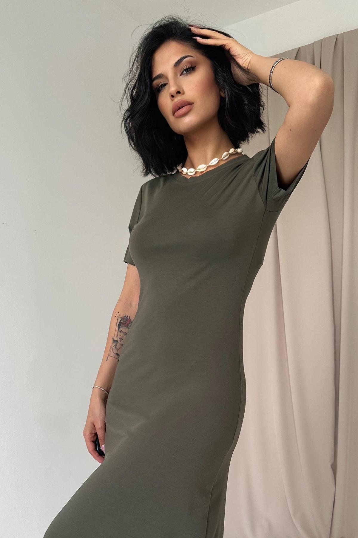 Toptan Haki Basic Elbise