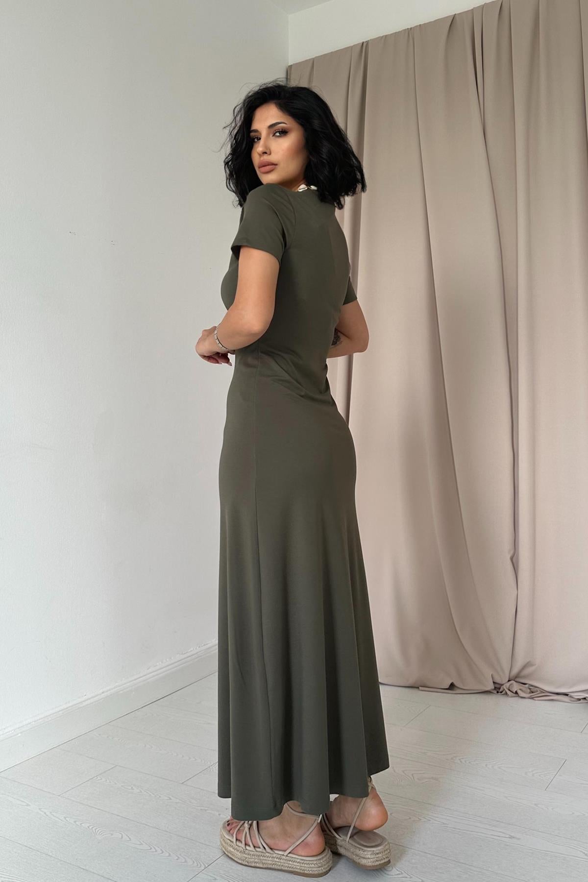 Toptan Haki Basic Elbise