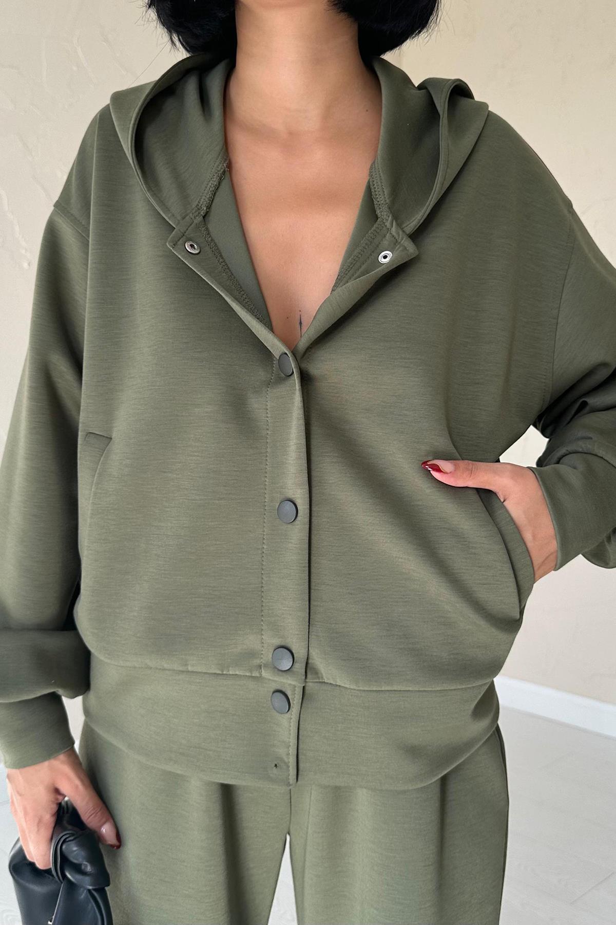 Toptan Haki Beli Lastikli Ceket Ve Pantolon Takım