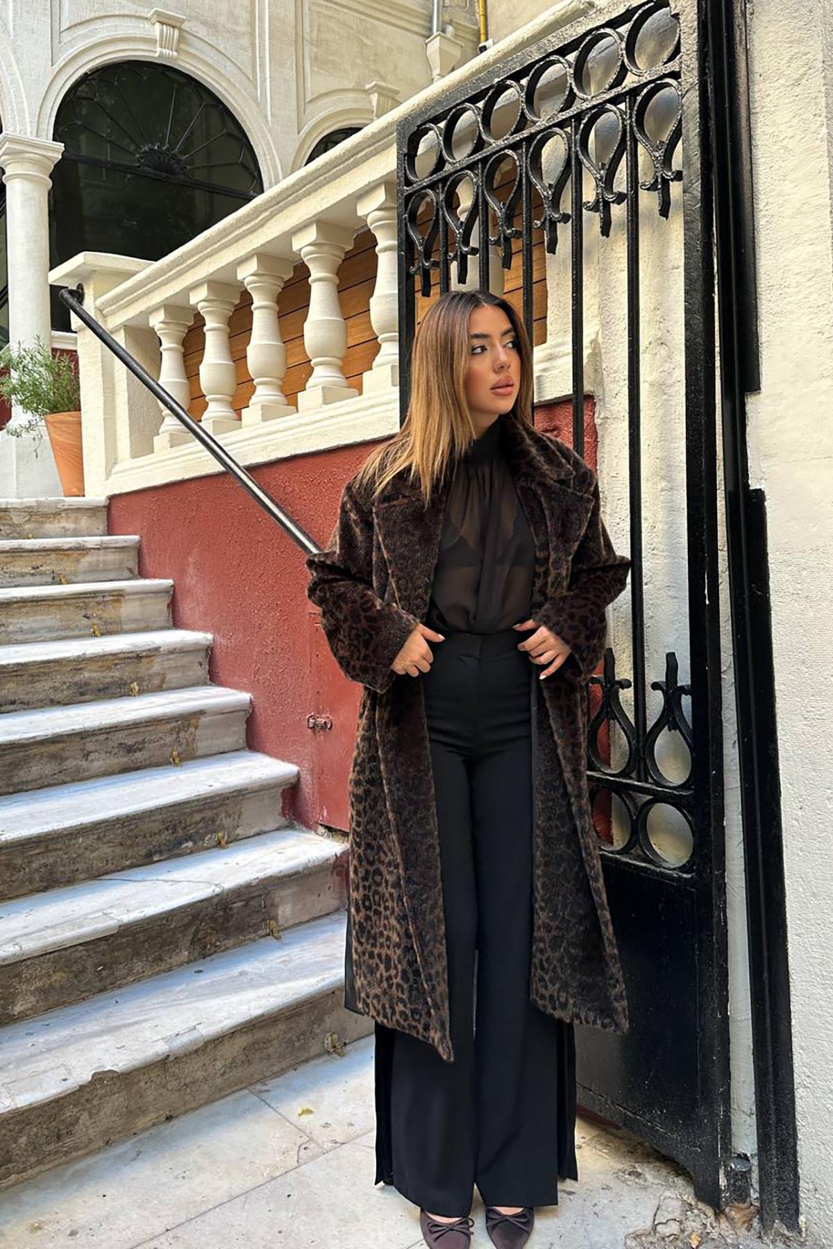 Toptan Haki Deri Kuşak Garnili Kaban Haki L