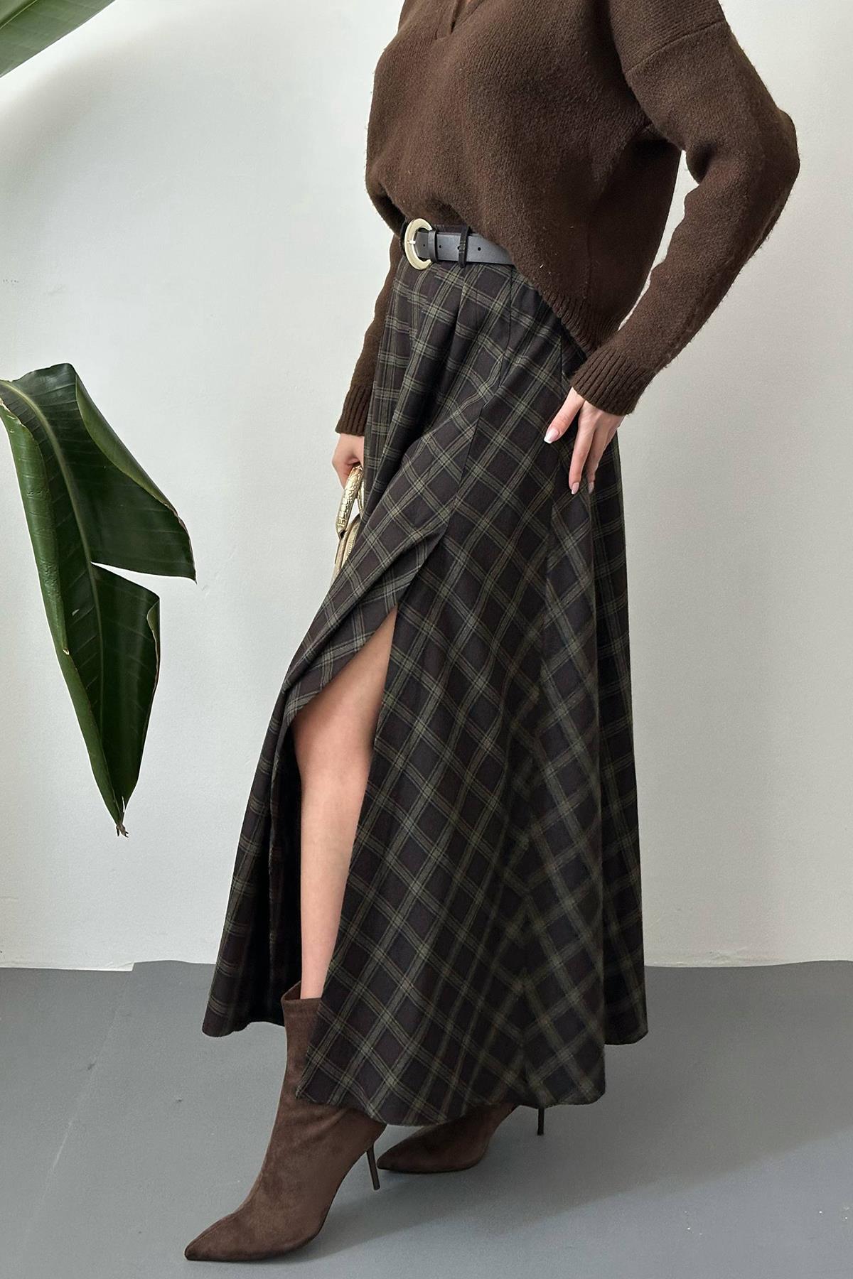 Toptan Haki Ekoseli Etek