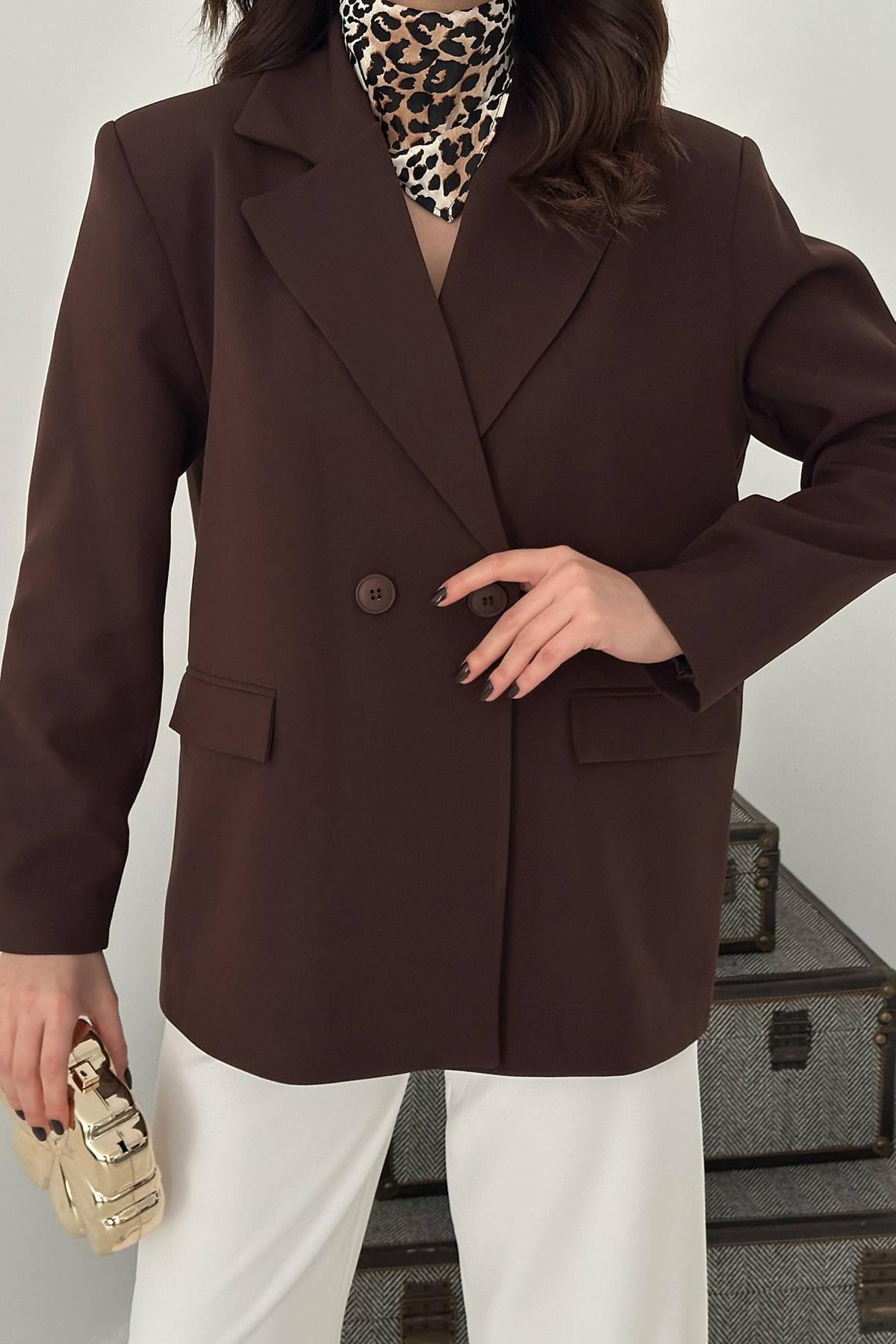 Kahverengi 2 Düğmeli Blazer Ceket