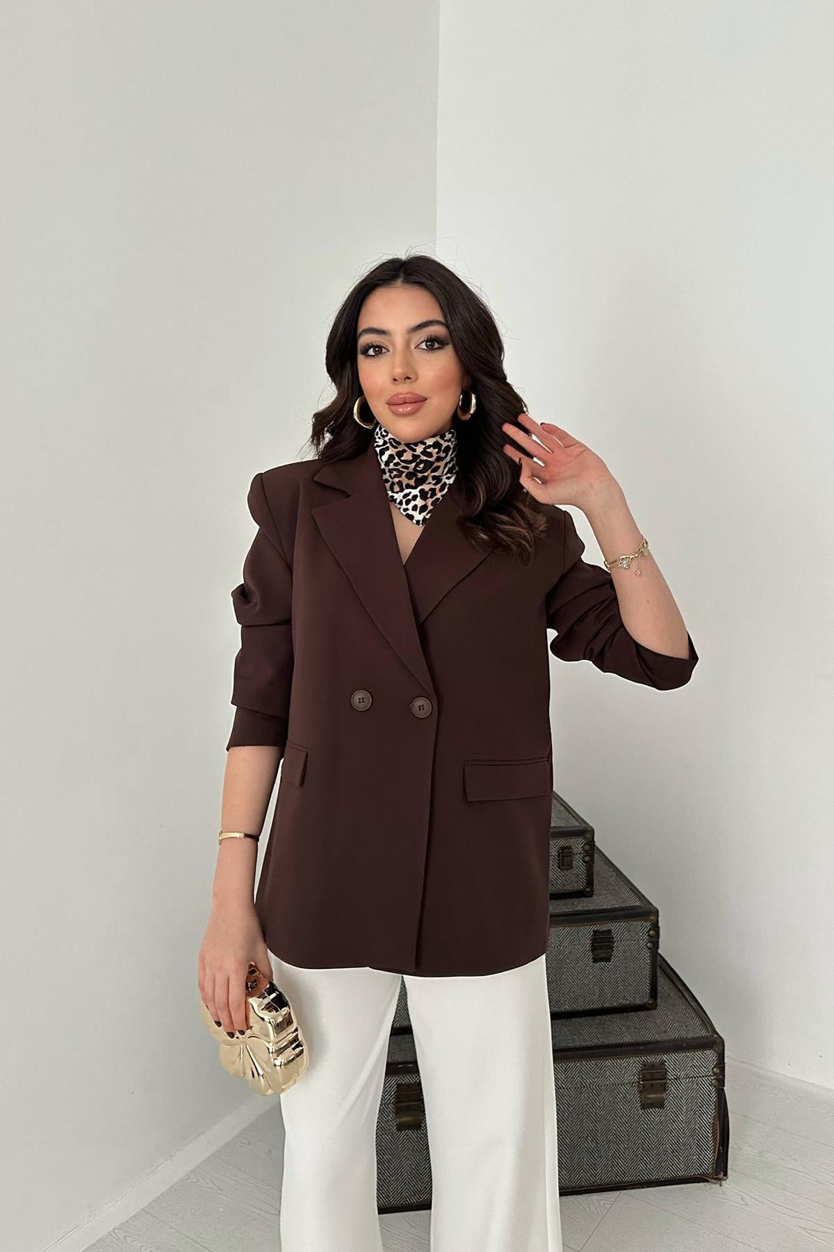 Kahverengi 2 Düğmeli Blazer Ceket
