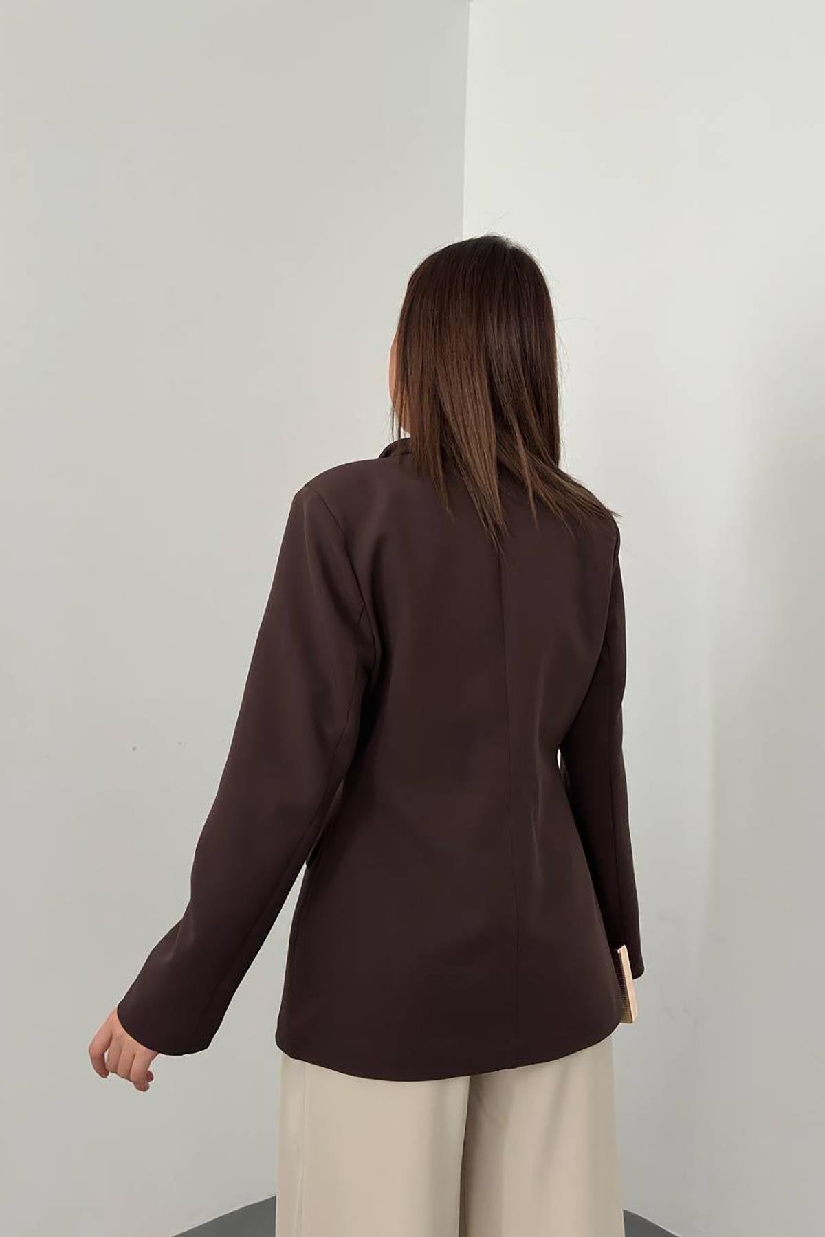 Toptan Kahverengi Belden Oturtmalı Blazer Ceket