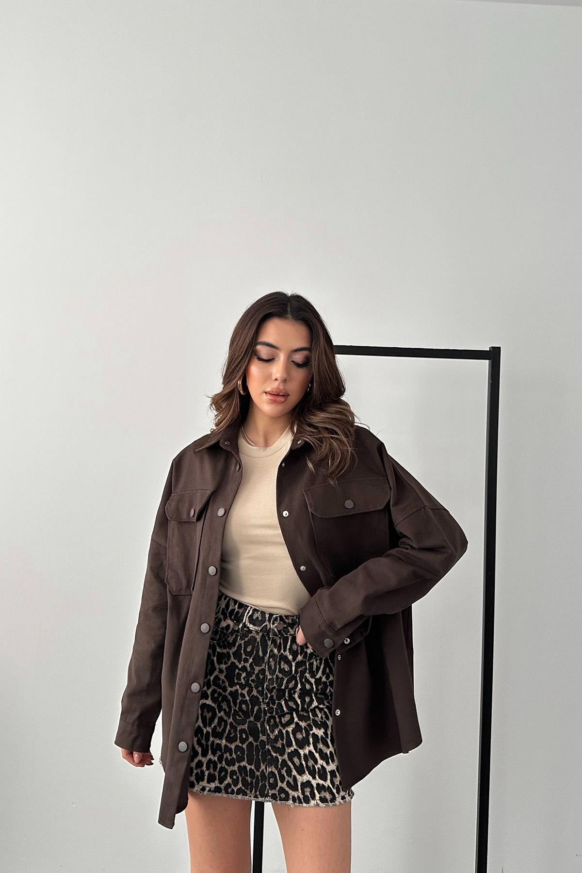 Toptan Kahverengi Gabardin Gömlek