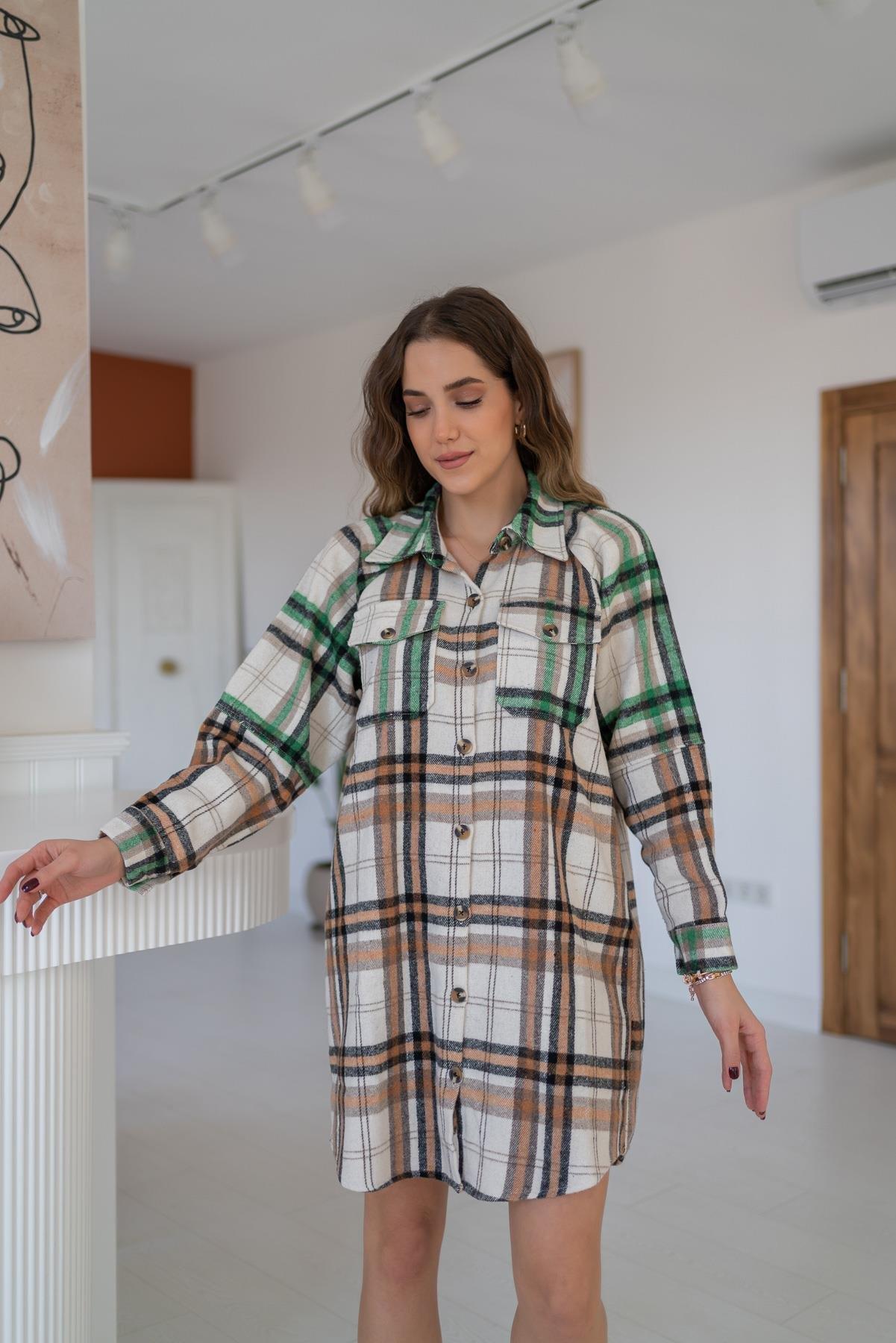 Toptan Kahverengi Oduncu Gömlek Elbise