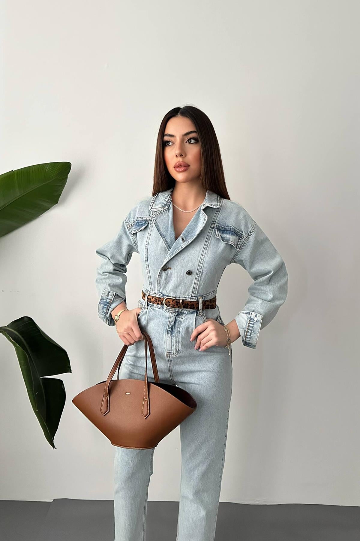 Kar Yıkama Blue Denim Tulum