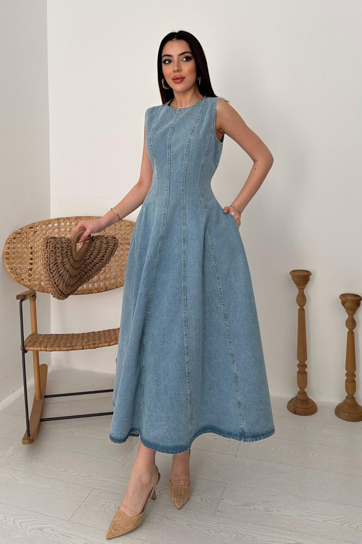 Toptan Kar Yıkama Kot Godeli Elbise