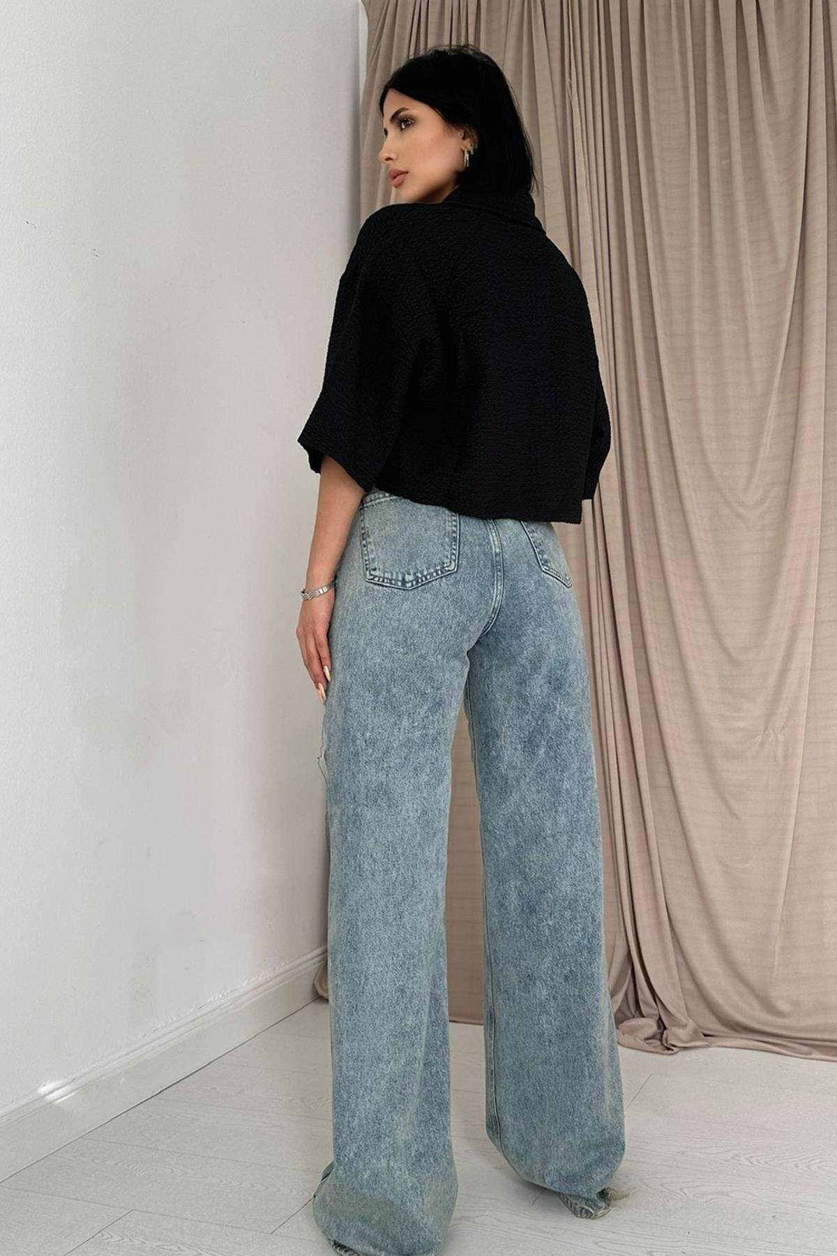 Toptan Kar Yıkama Yan Yırtmaçlı Jeans Pantolon