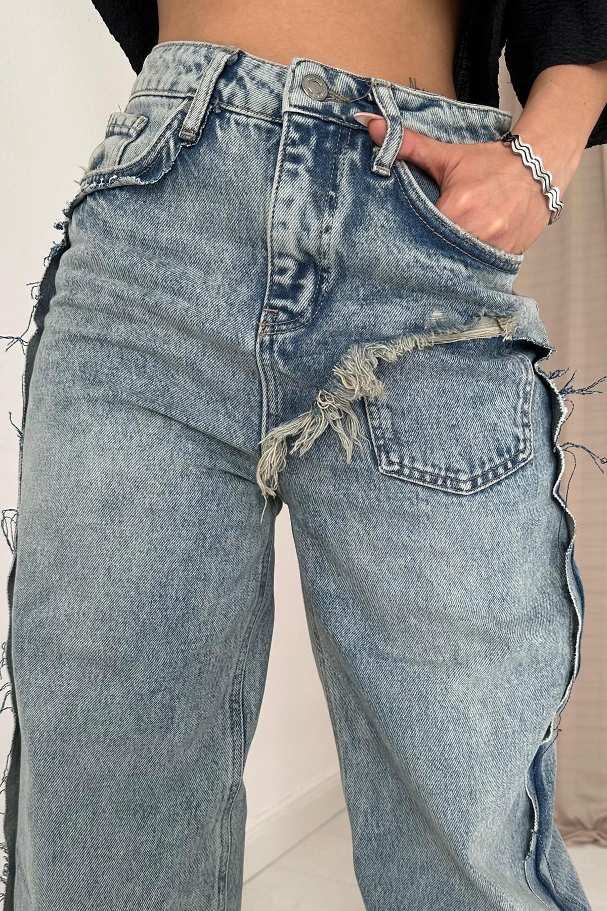 Toptan Kar Yıkama Yan Yırtmaçlı Jeans Pantolon