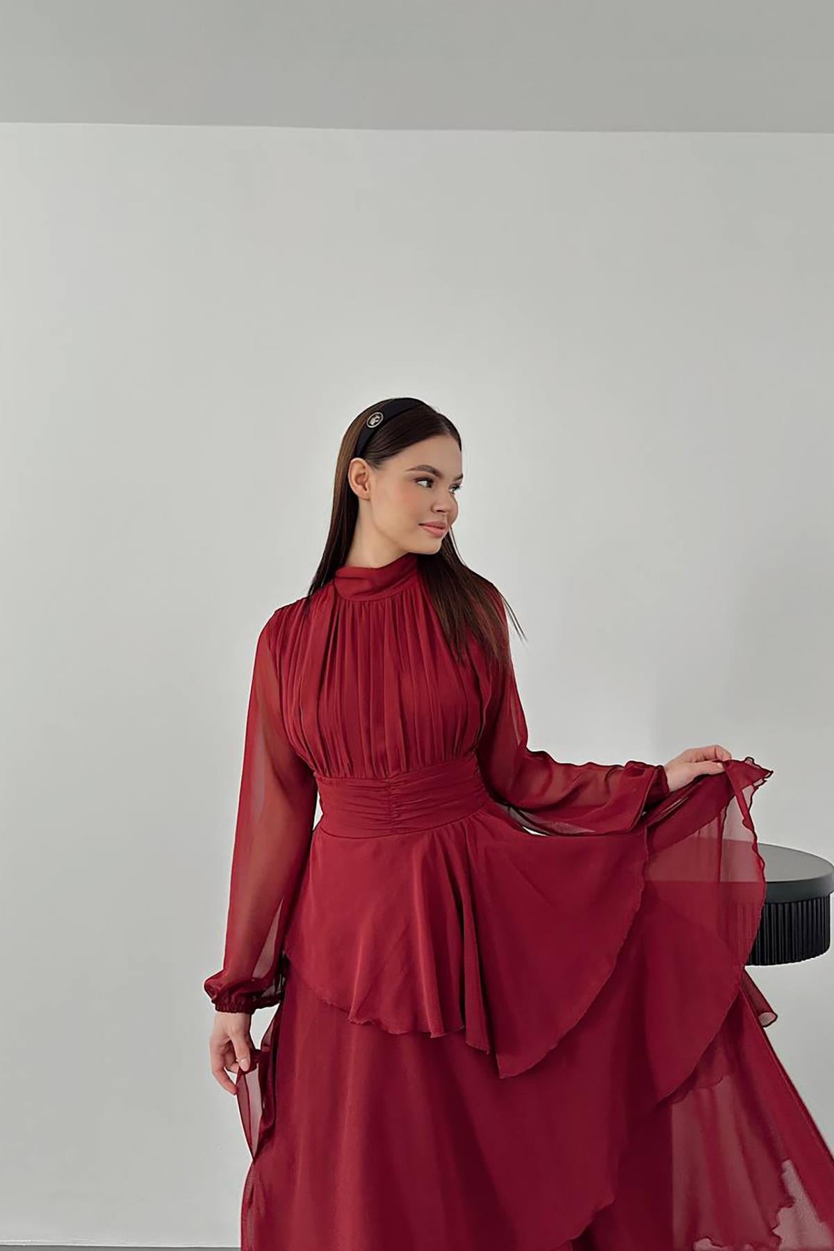Toptan Kırmızı Bel Detaylı Elbise