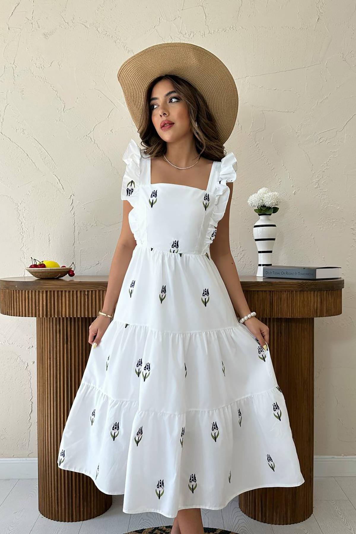 Toptan Lacivert Sıfır Kol Fırfırlı Elbise