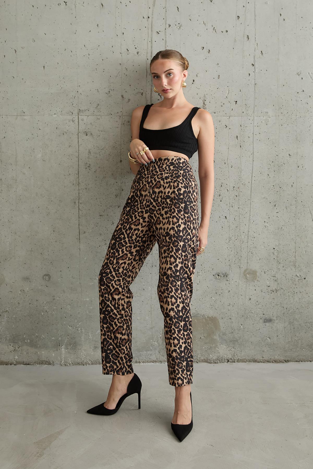 Toptan Leopar Desenli Kumaş Pantolon