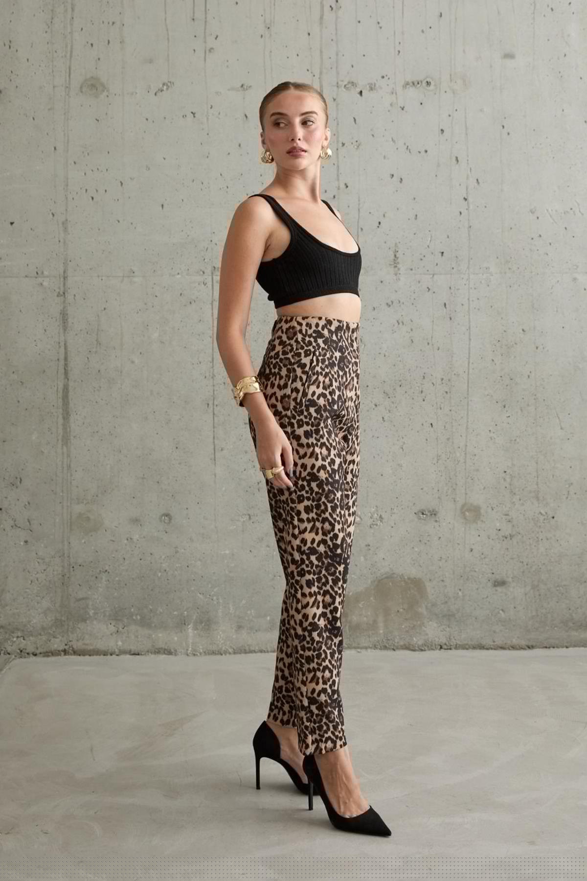 Toptan Leopar Desenli Kumaş Pantolon