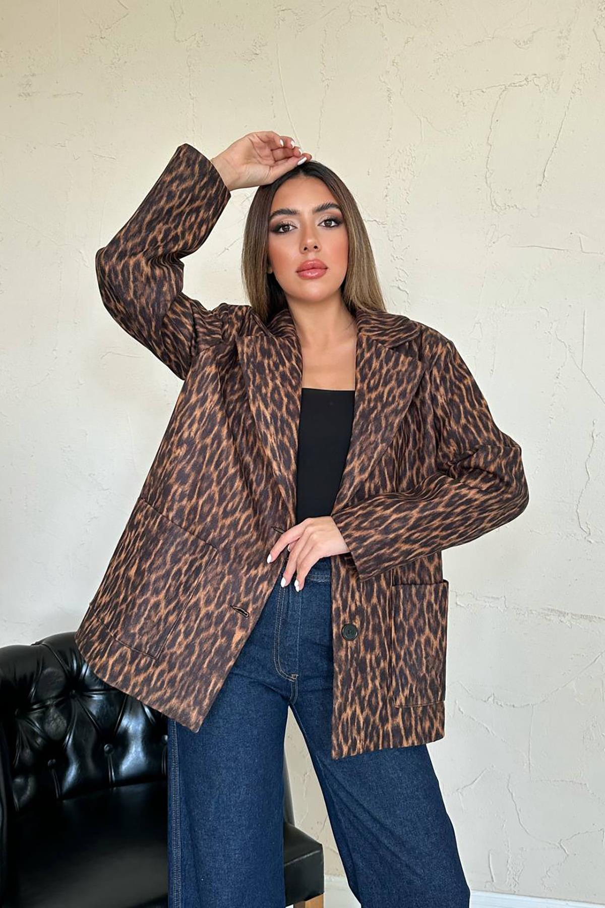 Toptan Leopar Leopar Ceket Leopar L
