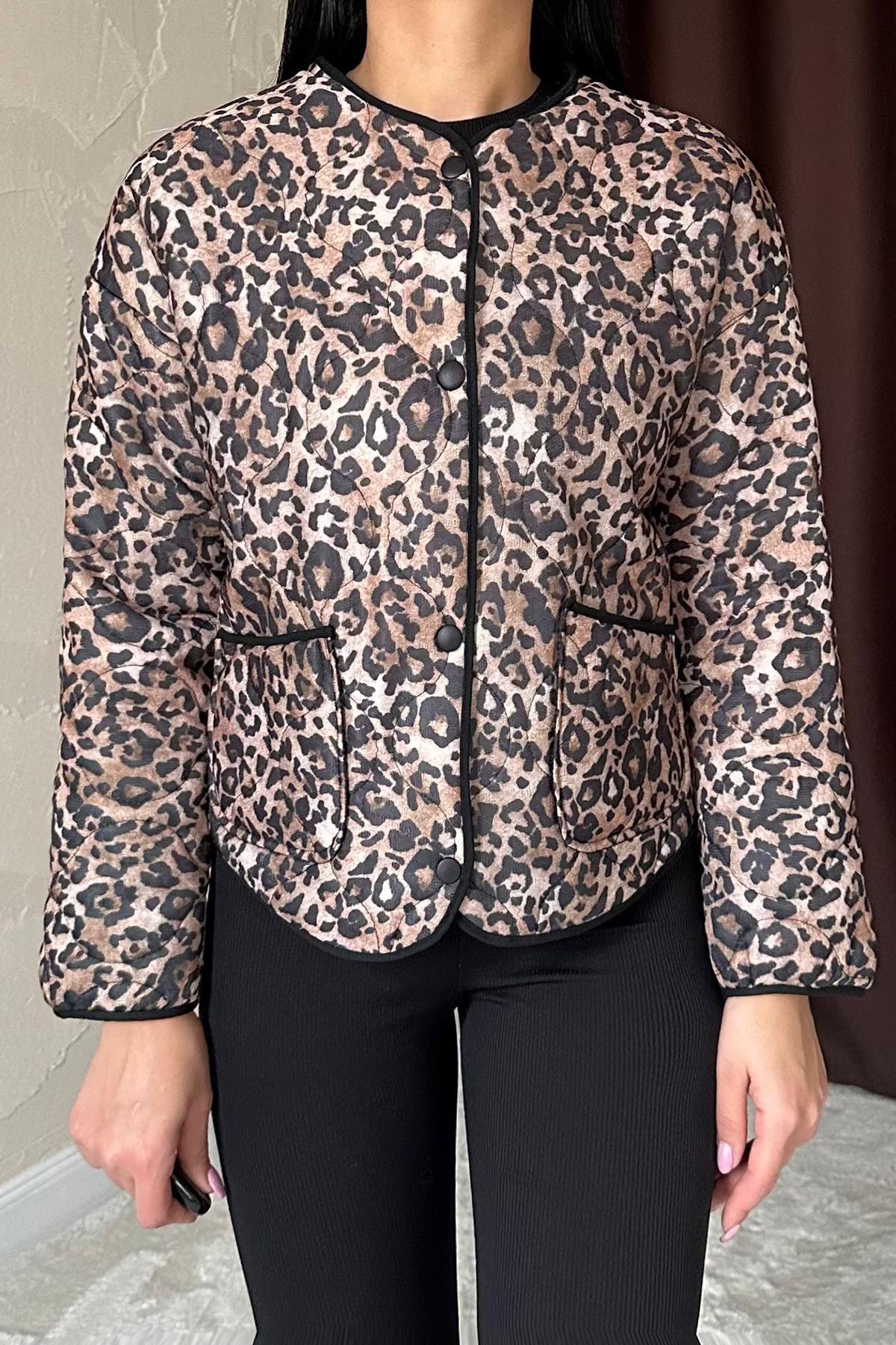 Toptan Leopar Leopar Desenli Kapitone Ceket