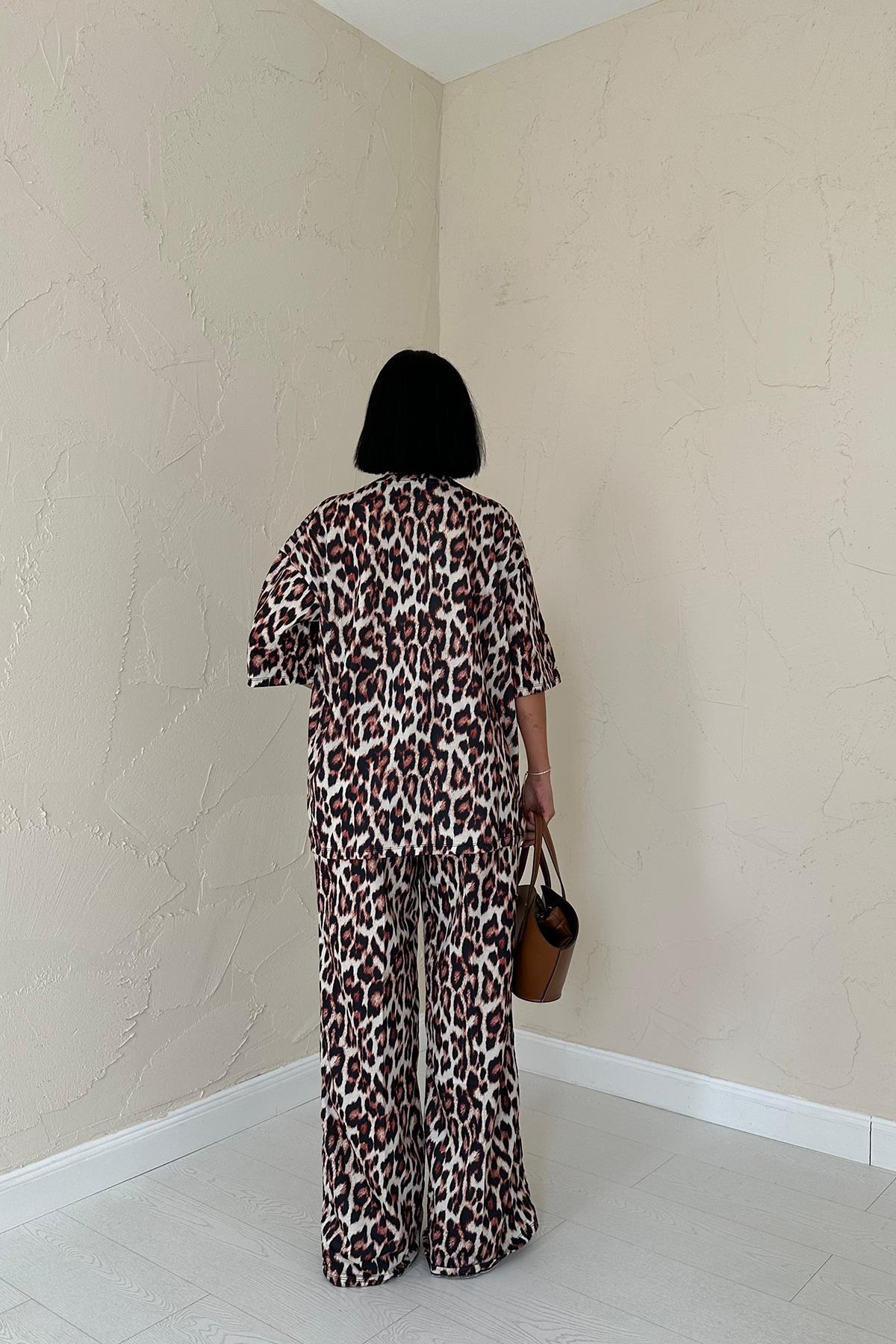 Toptan Leopar T-Shirt Ve Pantolon Takım