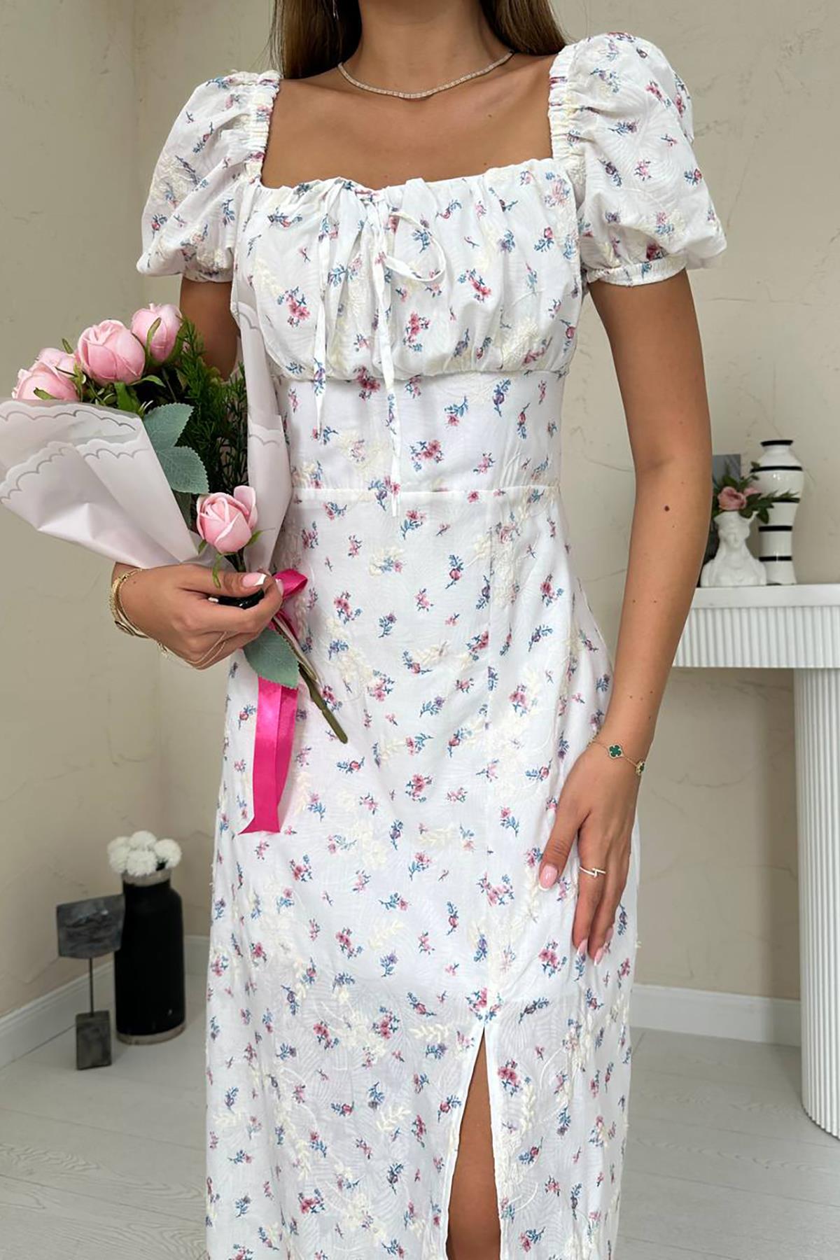 Toptan Lila Çiçekli Yazlık Elbise