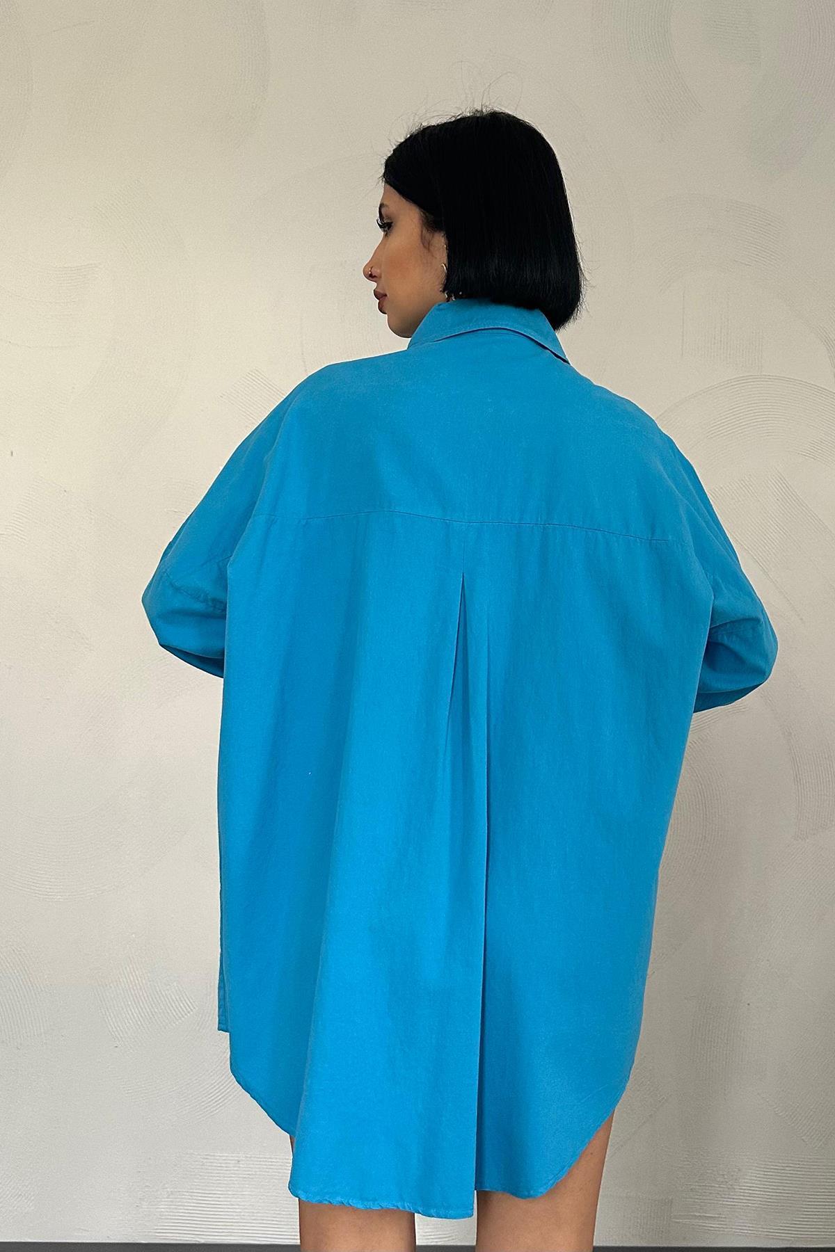Toptan Mavi Çift Cep Kapaklı Çıtçıtlı Gömlek