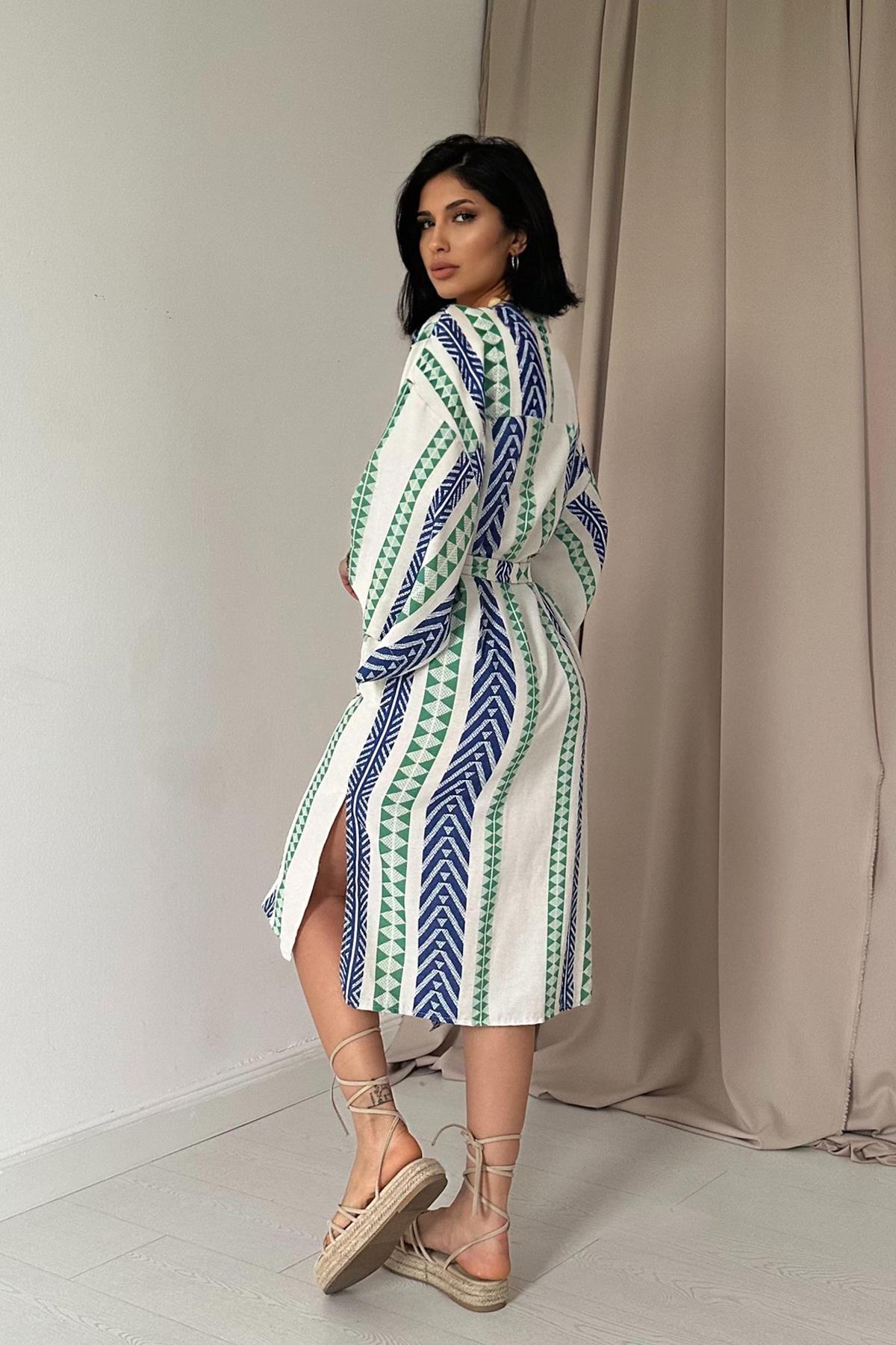 Toptan Mavi Desenli Kimono