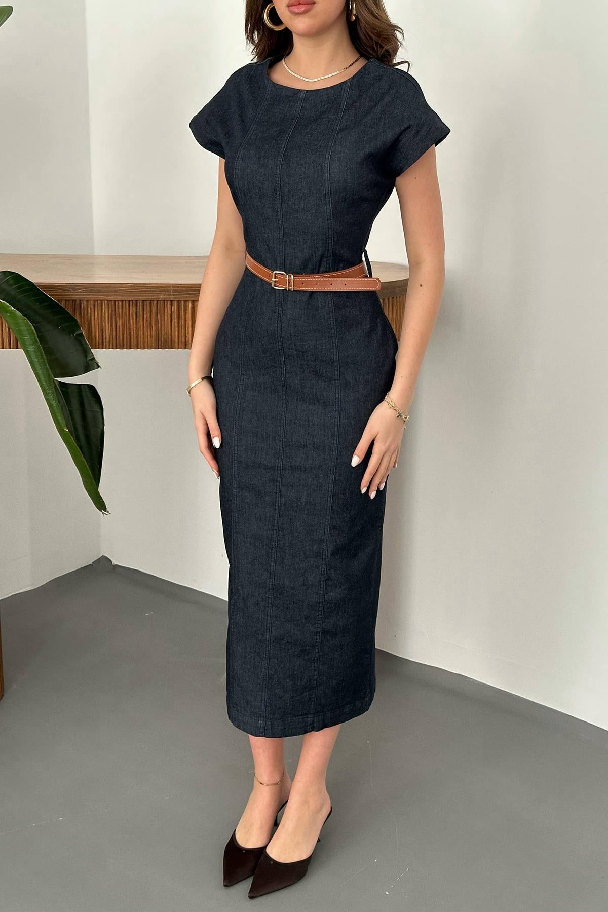 Toptan Mavi İnce Kot Uzun Elbise