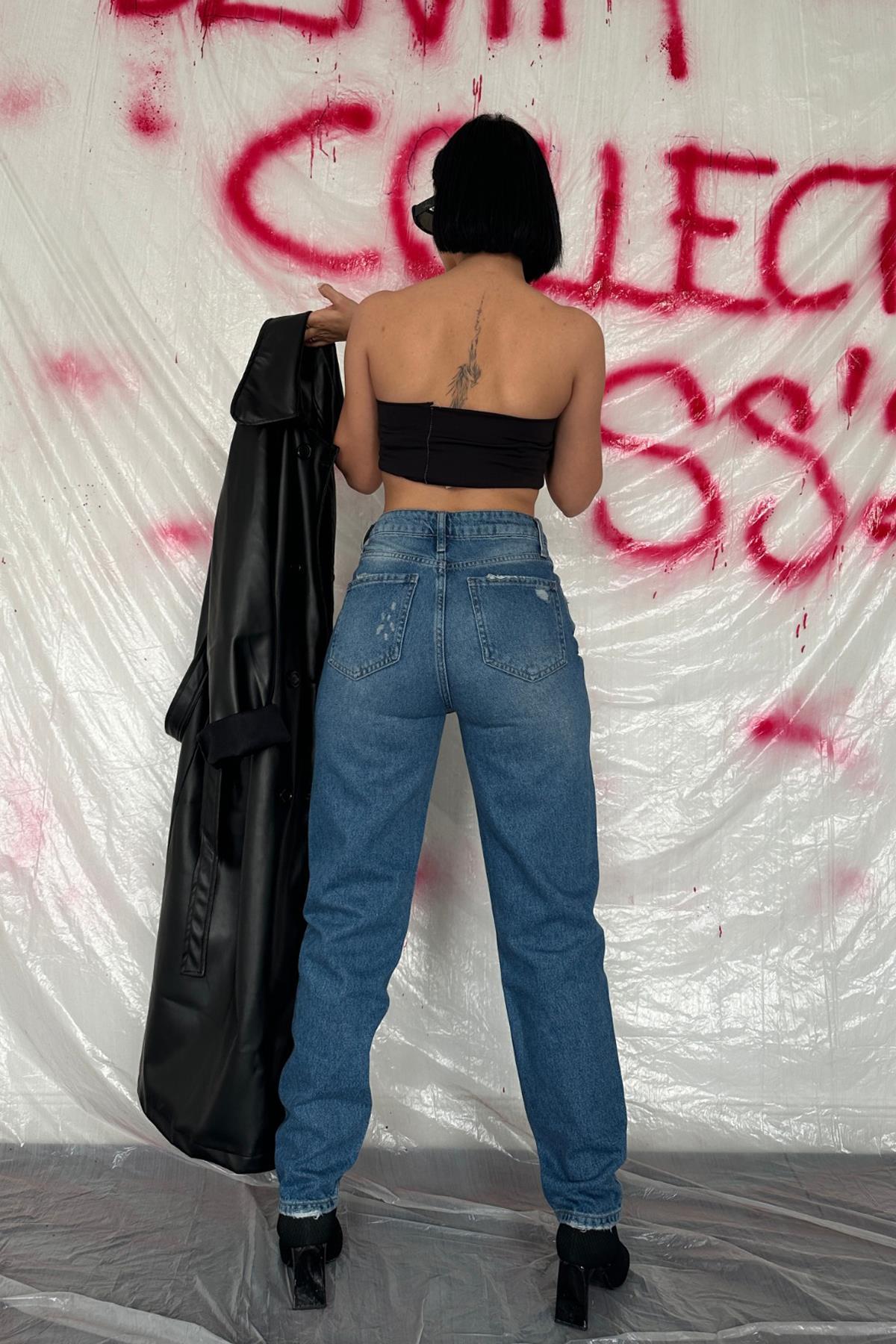 Toptan Mavi Lazer Kesim Jeans Pantolon