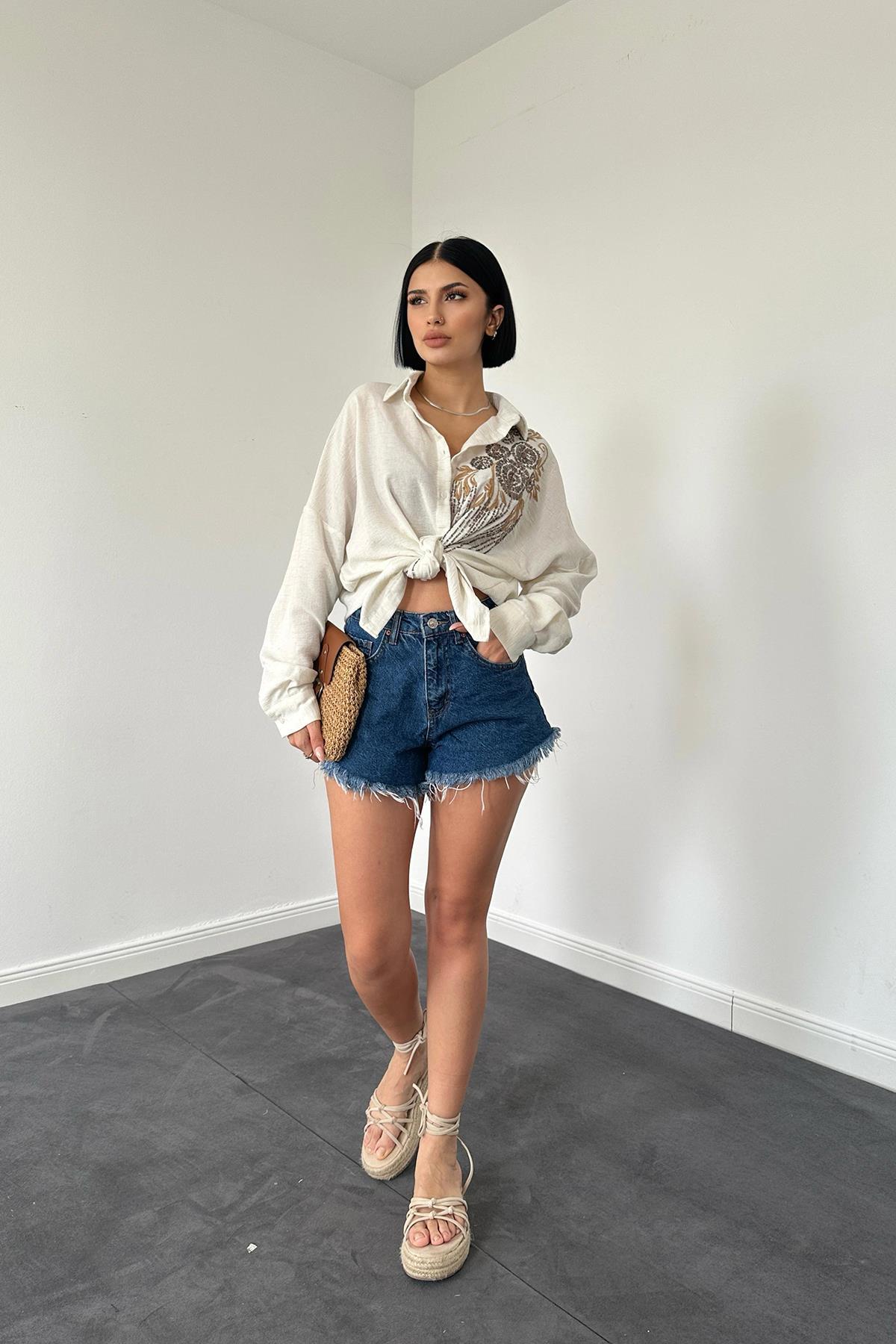 Toptan Melanj Pulpayet Nakışlı Bedensiz Gömlek