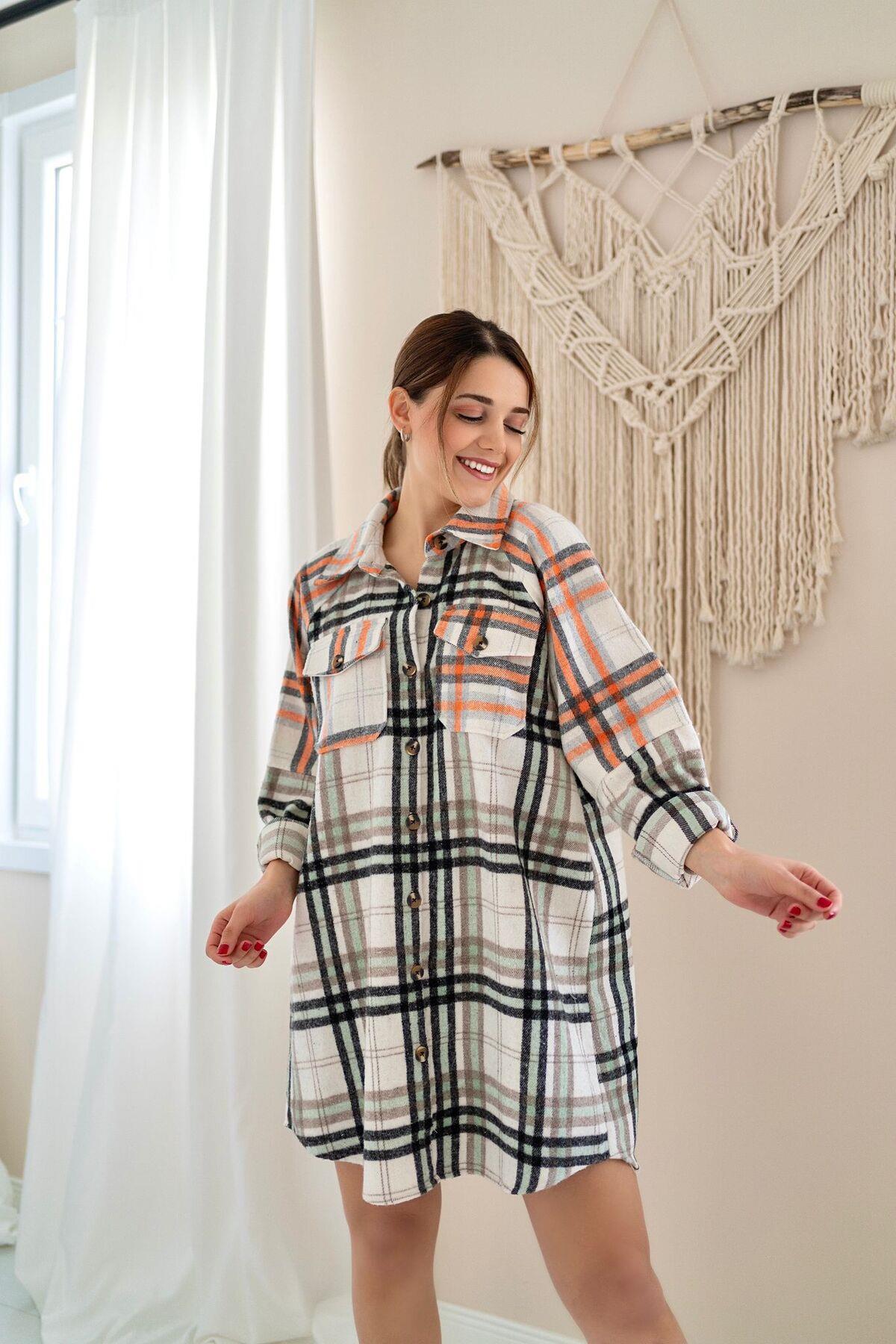 Toptan Mint Oduncu Gömlek Elbise