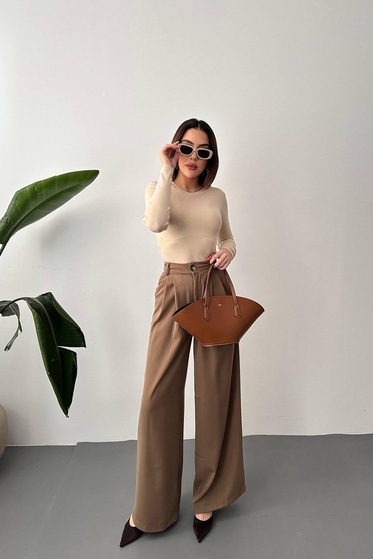 Toptan Mocca Pileli Comfort Pantolon