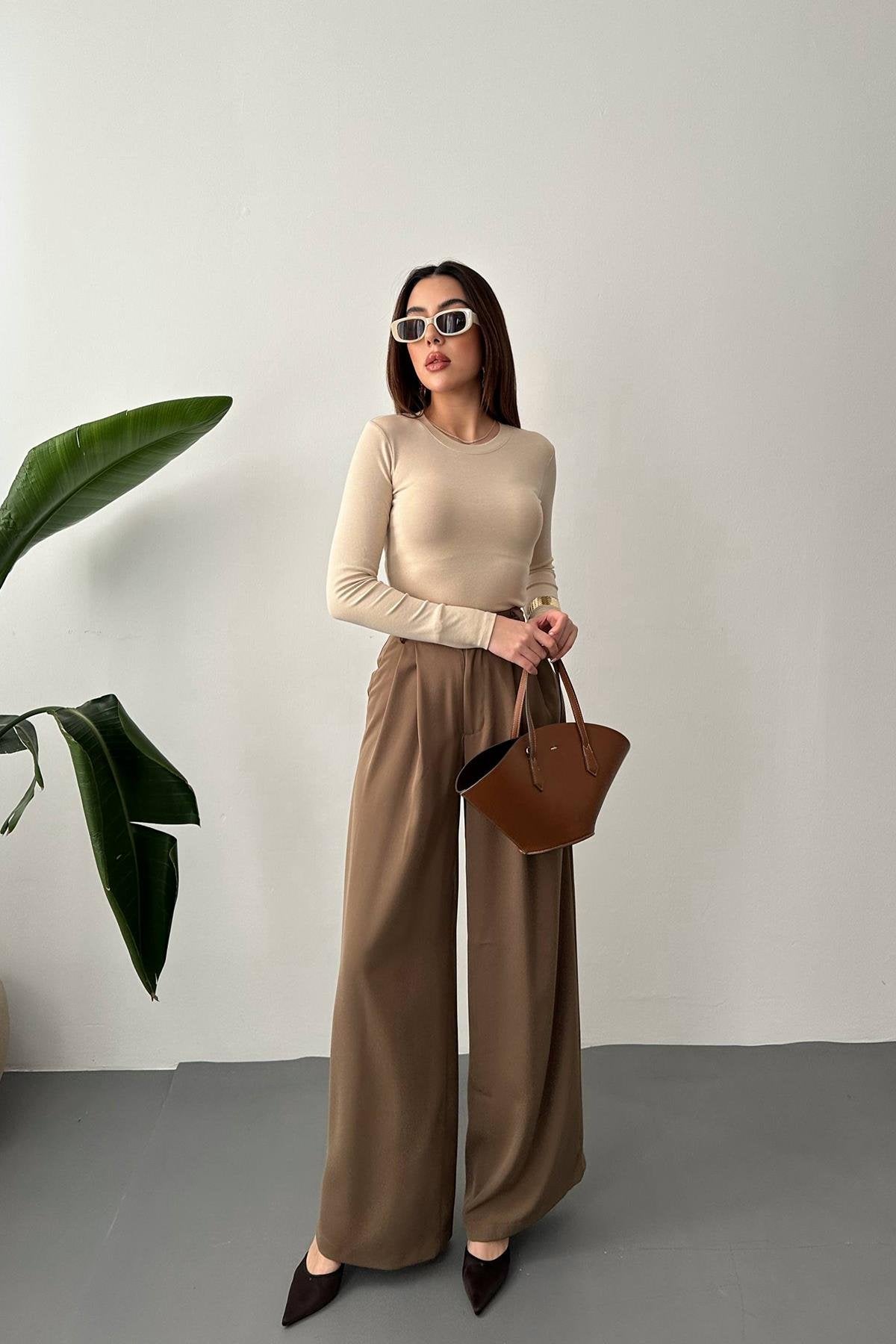 Toptan Mocca Pileli Comfort Pantolon Moccah L