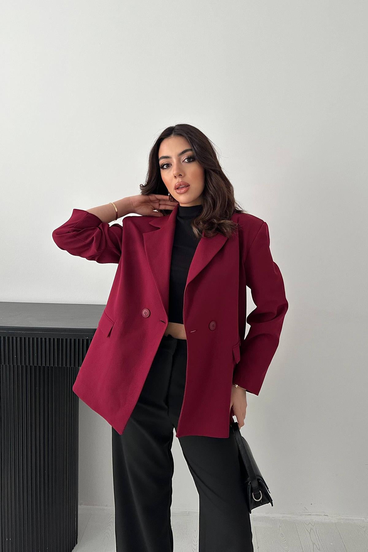 Mürdüm 2 Düğmeli Blazer Ceket
