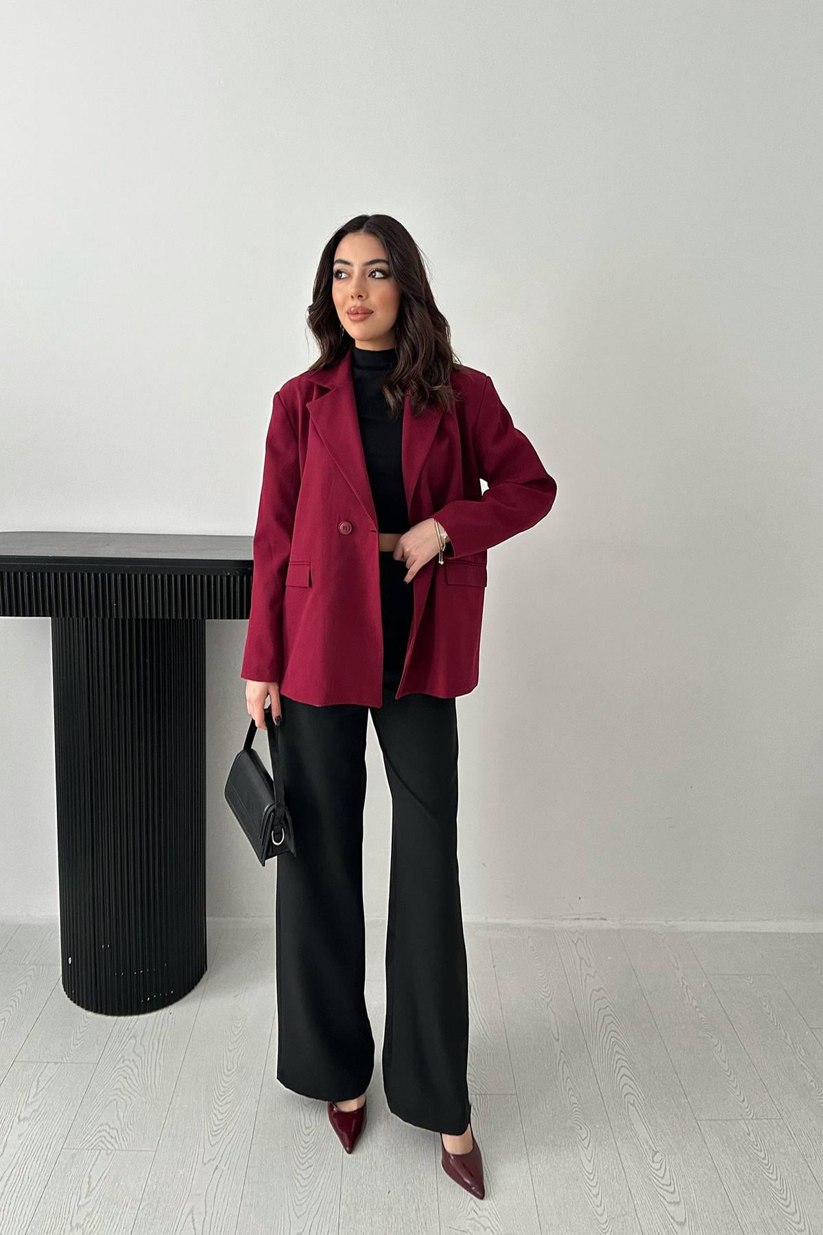 Mürdüm 2 Düğmeli Blazer Ceket