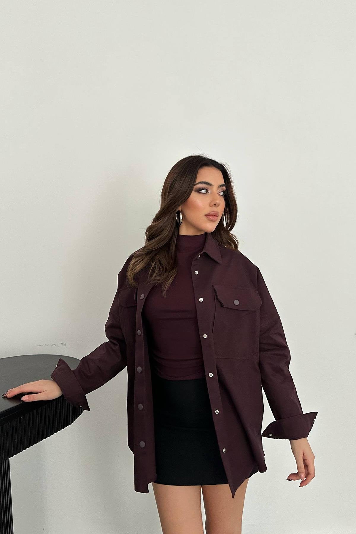 Toptan Mürdüm Gabardin Gömlek Mürdüm STD