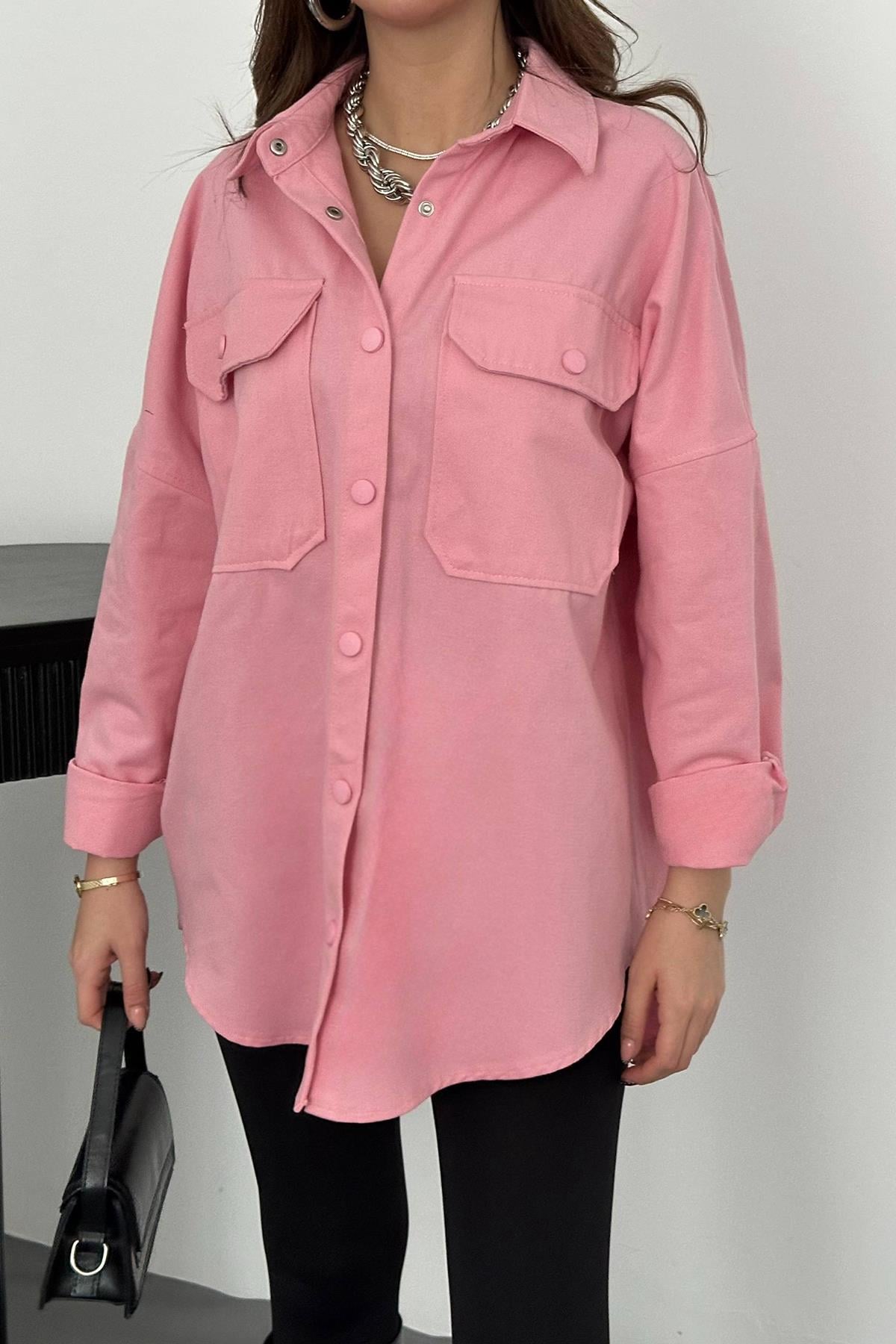 Pembe Gabardin Gömlek