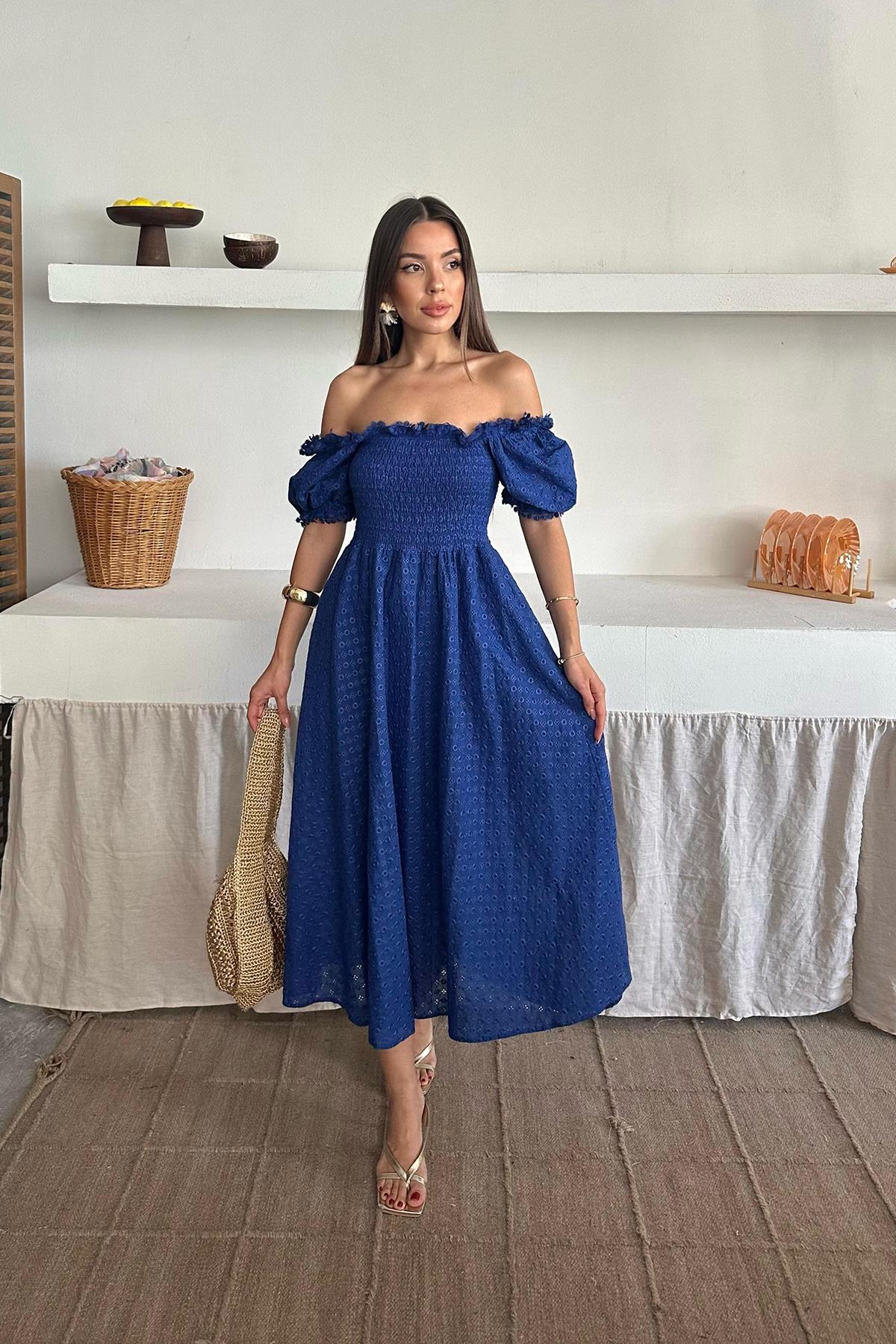 Toptan Saks Gipeli Brode Elbise Saks L