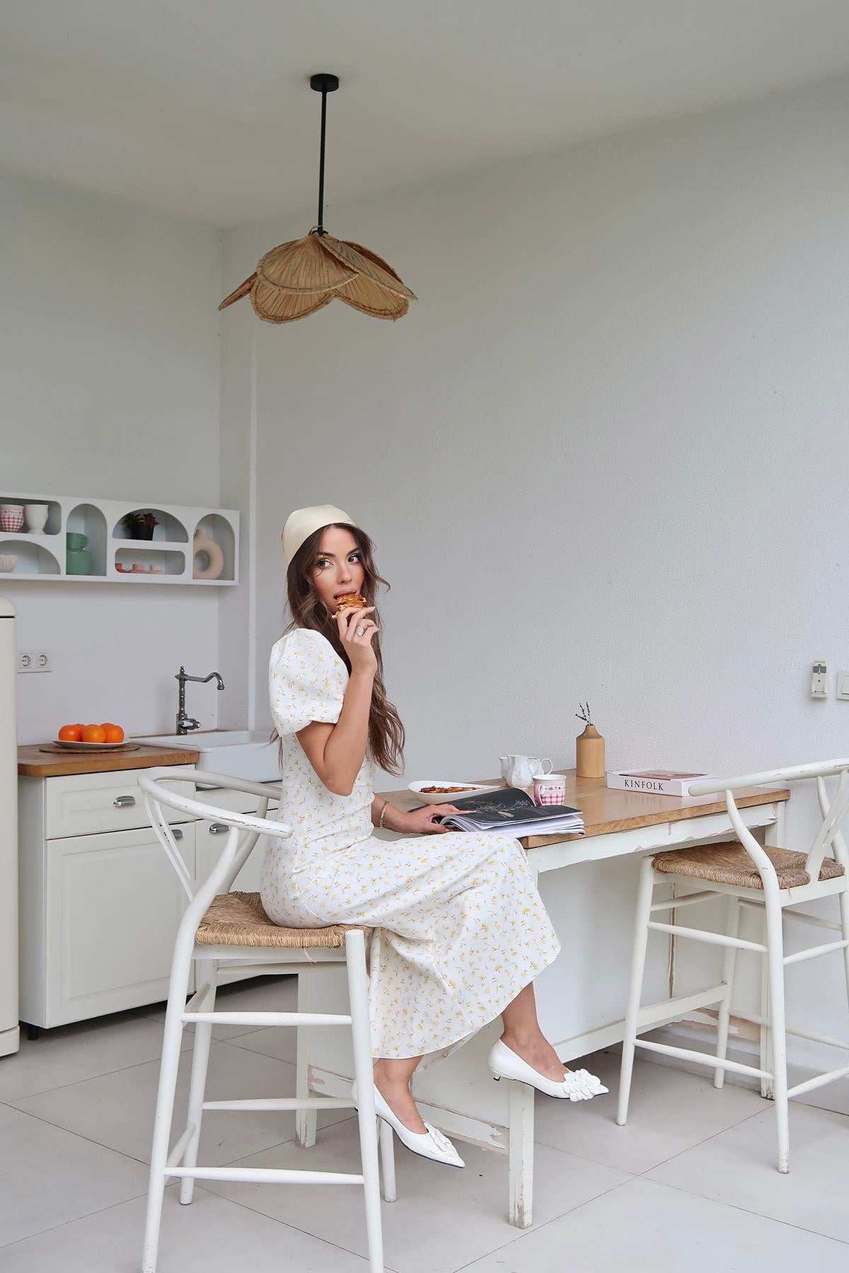 Toptan Sarı Dijital Baskılı Atlas Elbise