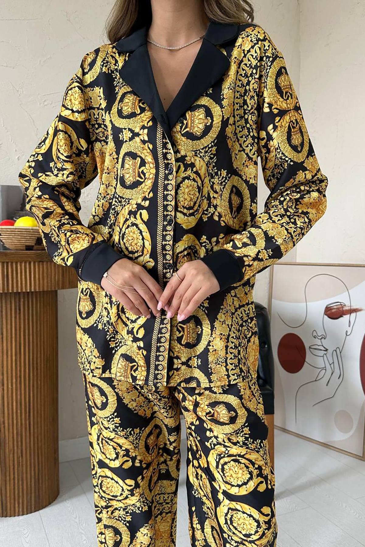 Toptan Sarı Gömlek Ve Baskılı Pantolon Takım