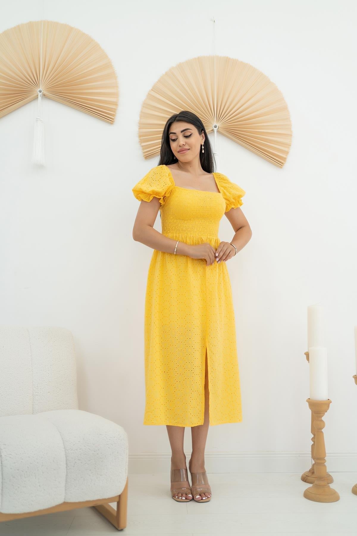 Toptan Sarı Tokalı Fisto Elbise