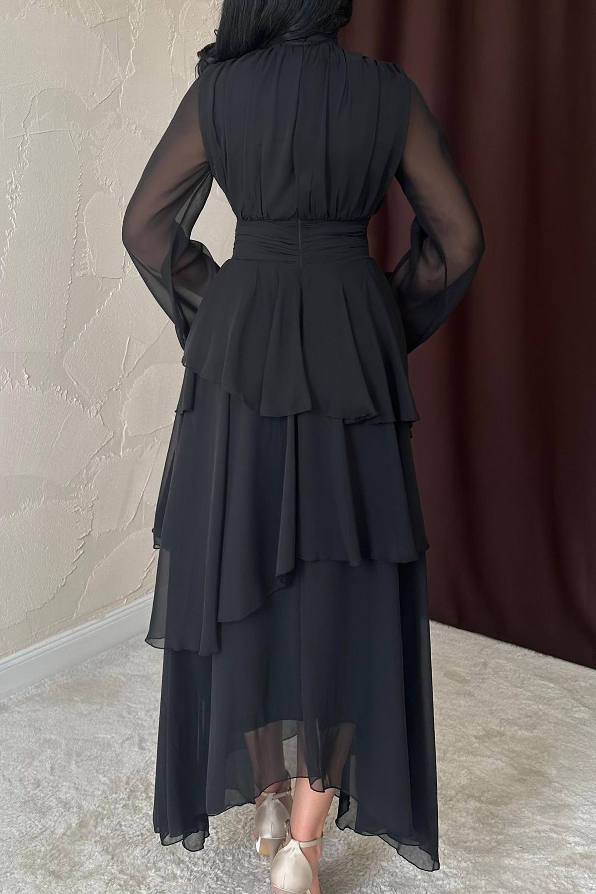 Toptan Siyah Bel Detaylı Elbise