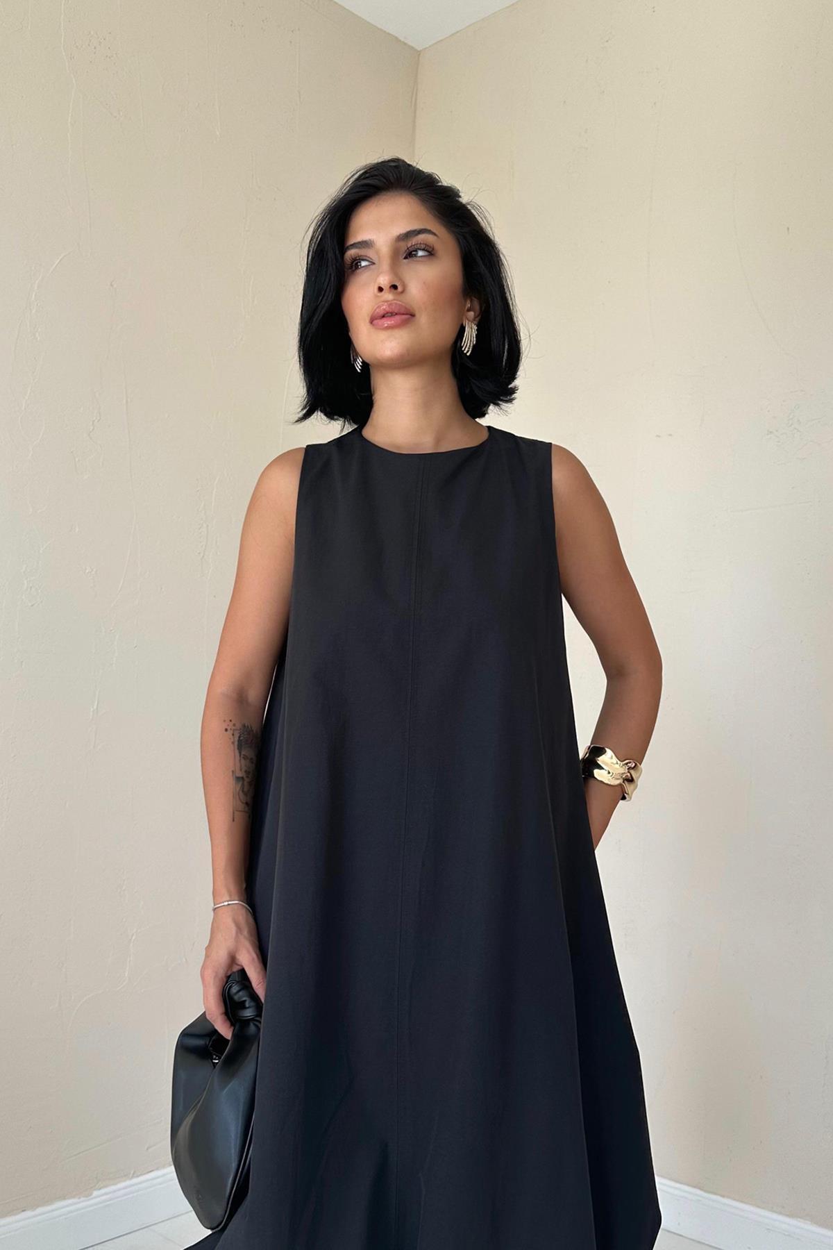 Toptan Siyah Comfort Balon Elbise